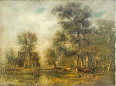 Impressionist Painting of Cows and Trees by C.H. Miller, Long Island