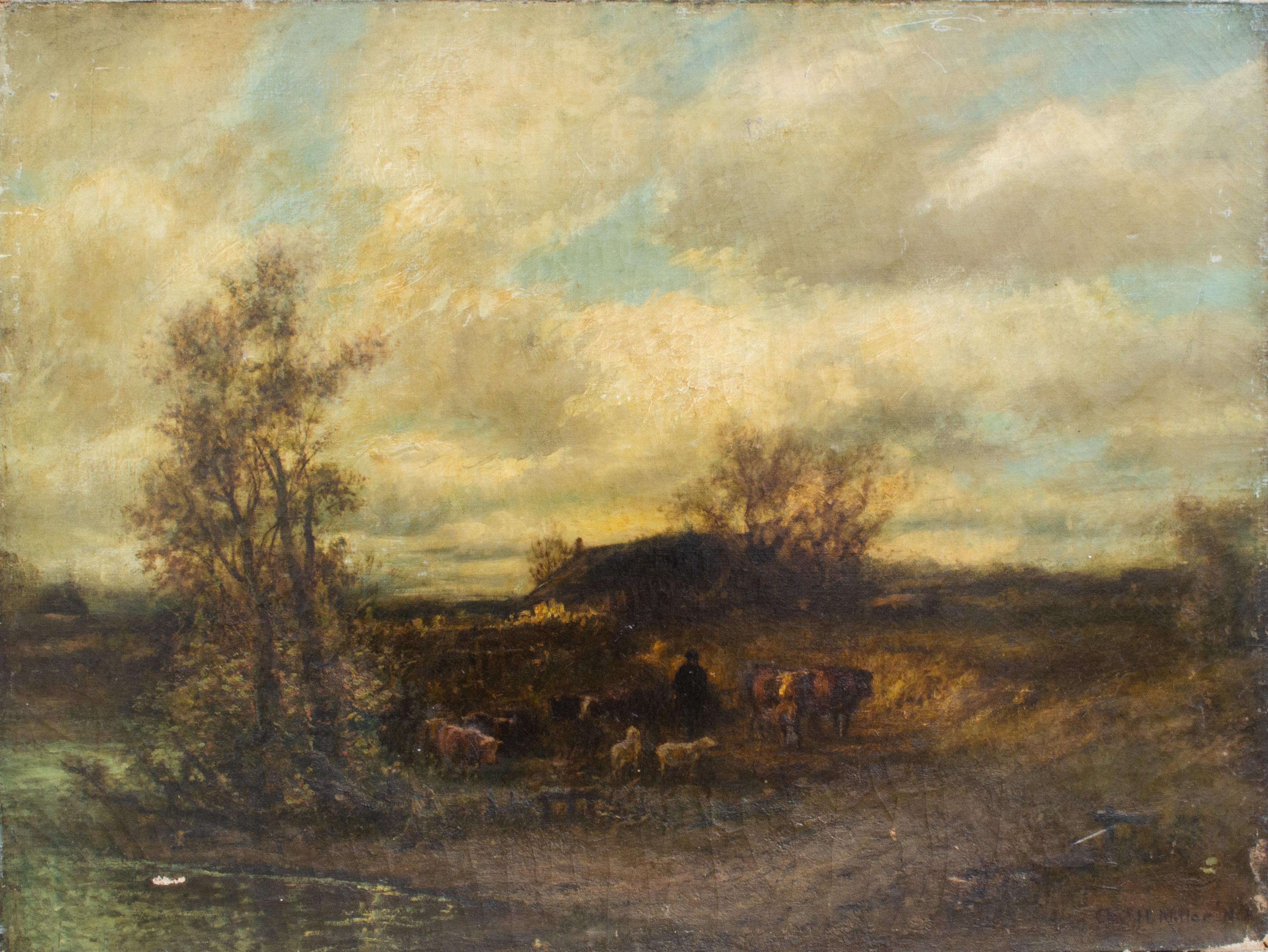 Charles Henry Miller Landscape Painting - Long Island Impressionist Pasture Scene by C.H. Miller