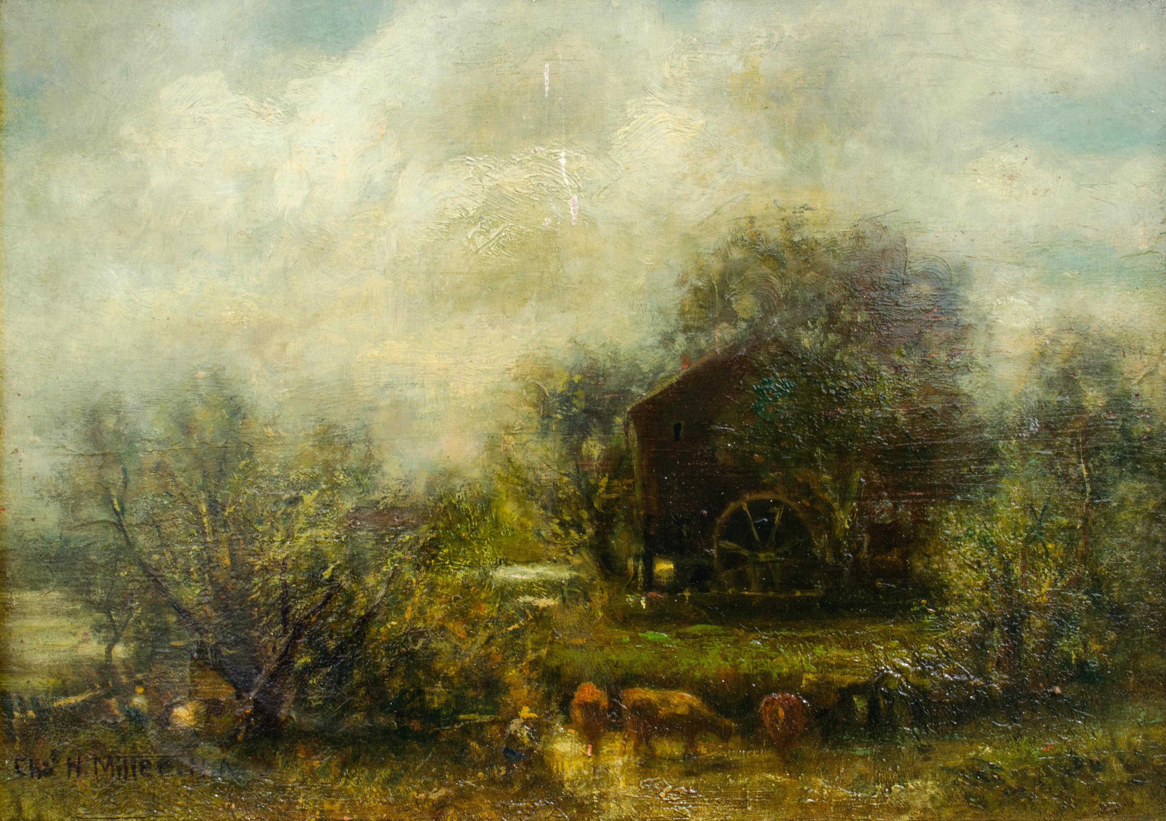 Landscape Painting de Charles Henry Miller - Pintura impresionista original del artista estadounidense Charles H. Miller