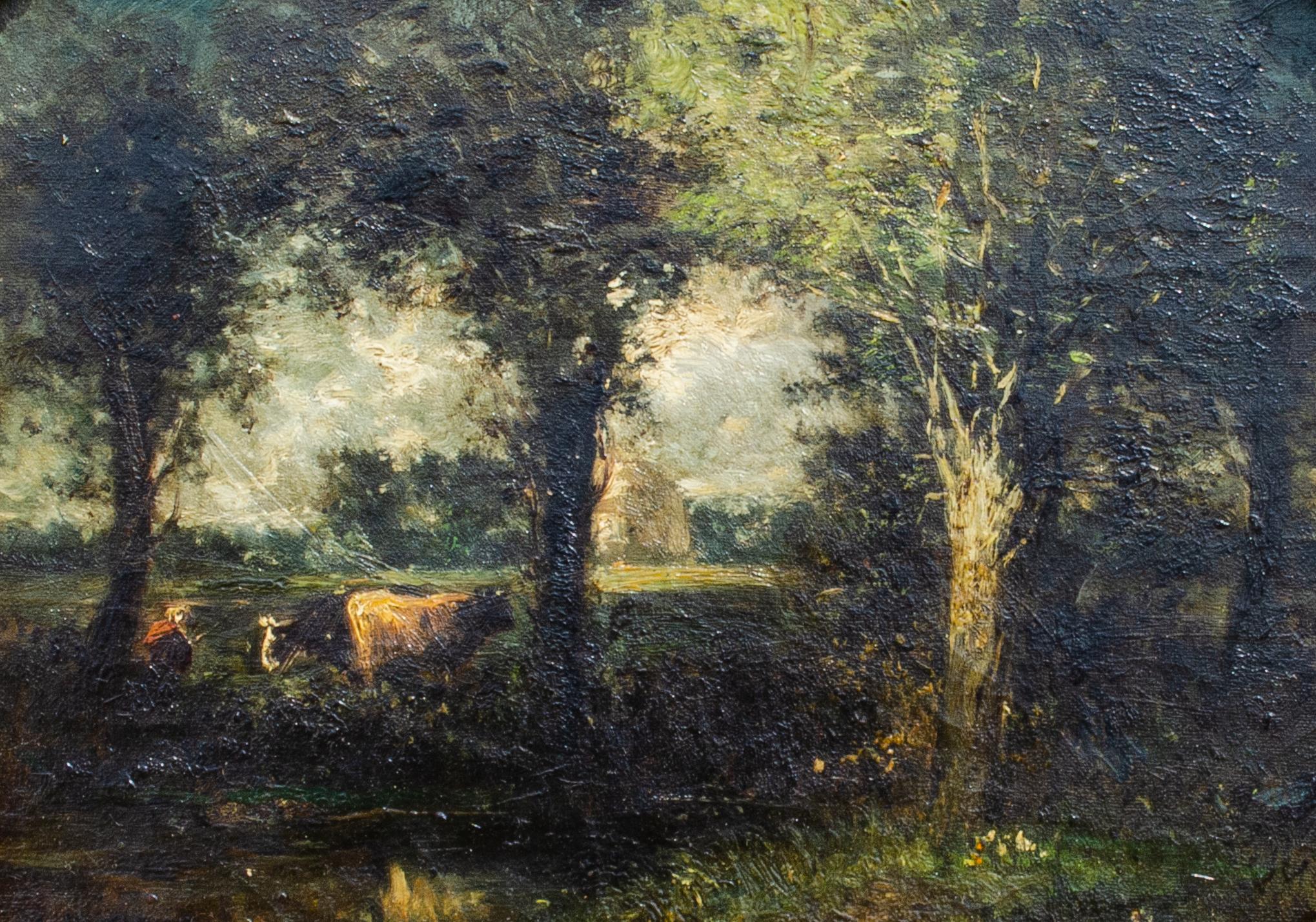Charles Henry Miller (American, 1842-1922)
Untitled (After Troyon), c, 1885
Oil on canvas
9 x 12 in.
Framed: 14 x 17 x 3 1/2 in.
Signed lower left, inscribed verso

Charles Henry Miller was a noted artist and painter of landscapes from Long Island,