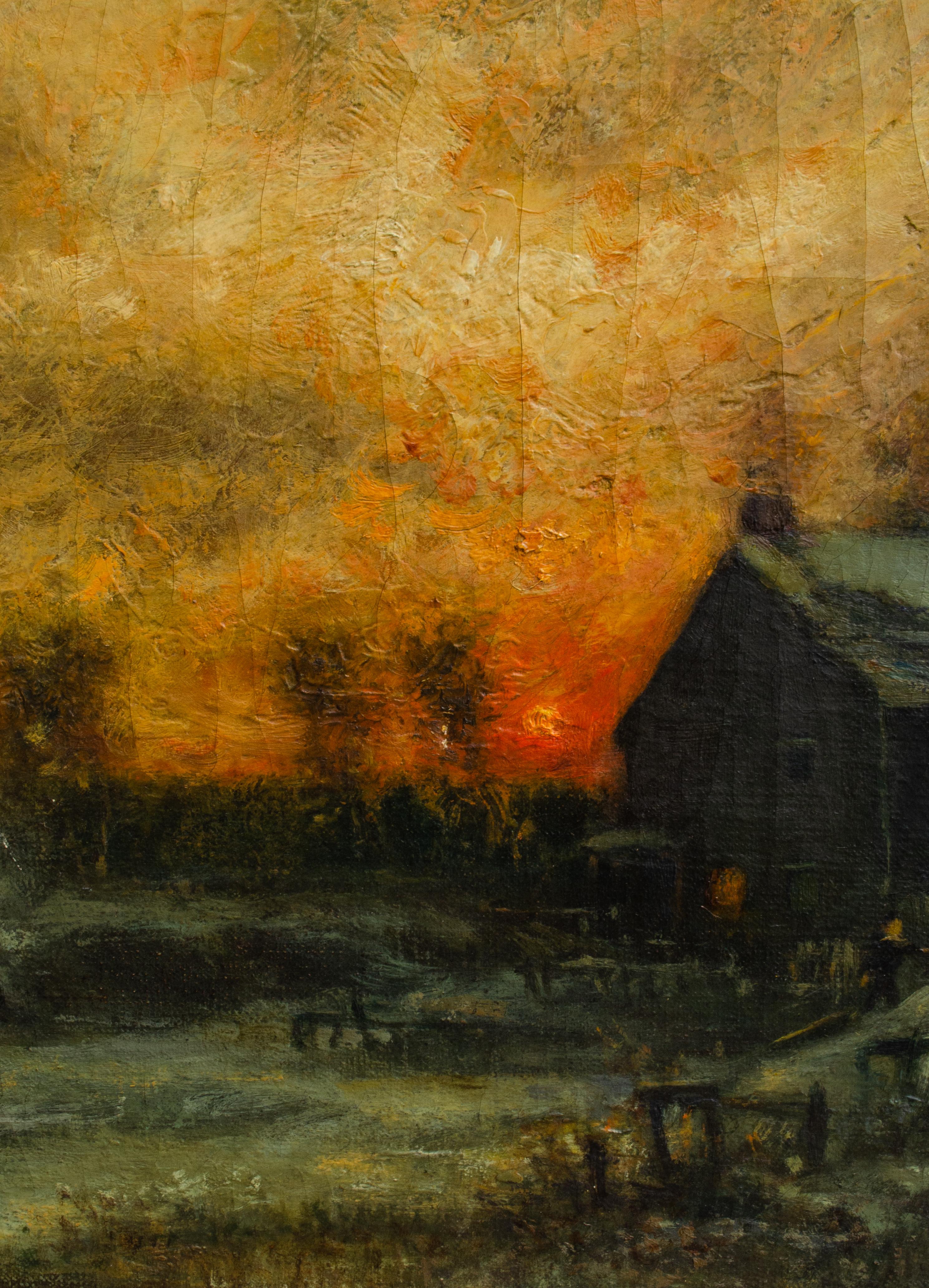 Lever de soleil sur la ferme par l'artiste du 19e siècle C.H. Miller en vente 2