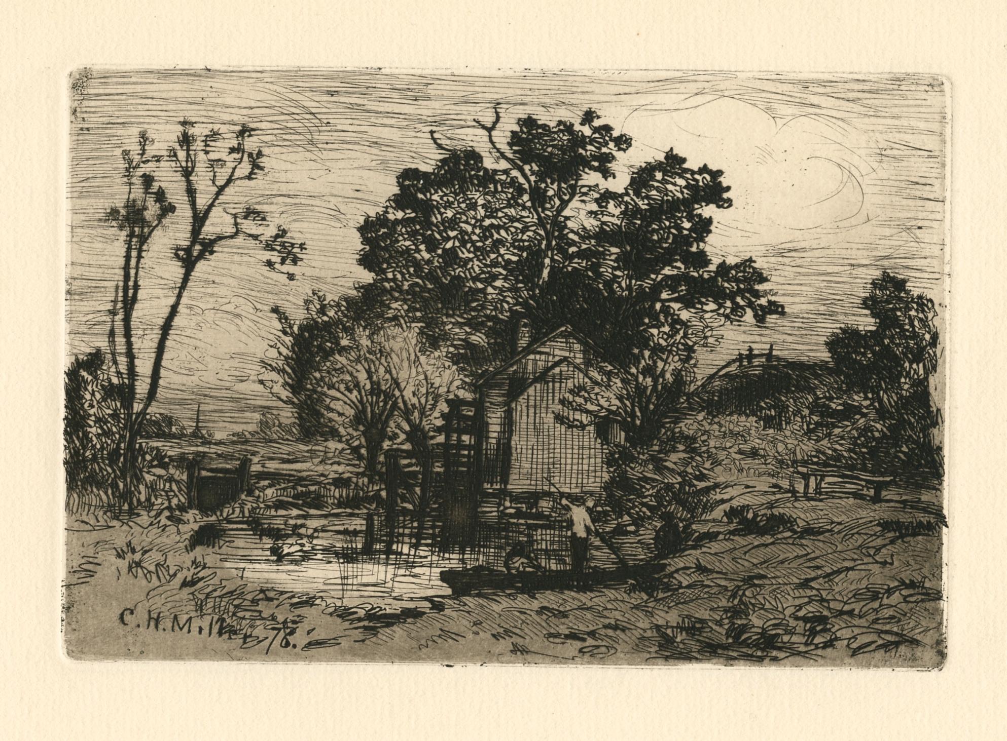"Old Mill at Valley Stream" original etching - Print by Charles Henry Miller