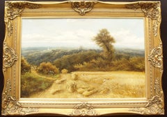19th Century Harvestime Landscape Oil Painting by Charles H. Passey