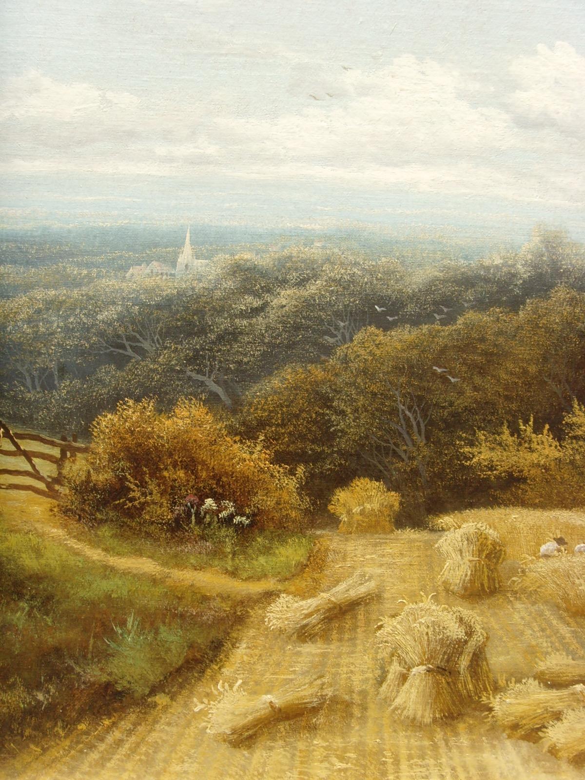 19th Century Harvestime Landscape Oil Painting by Charles H. Passey For Sale 1