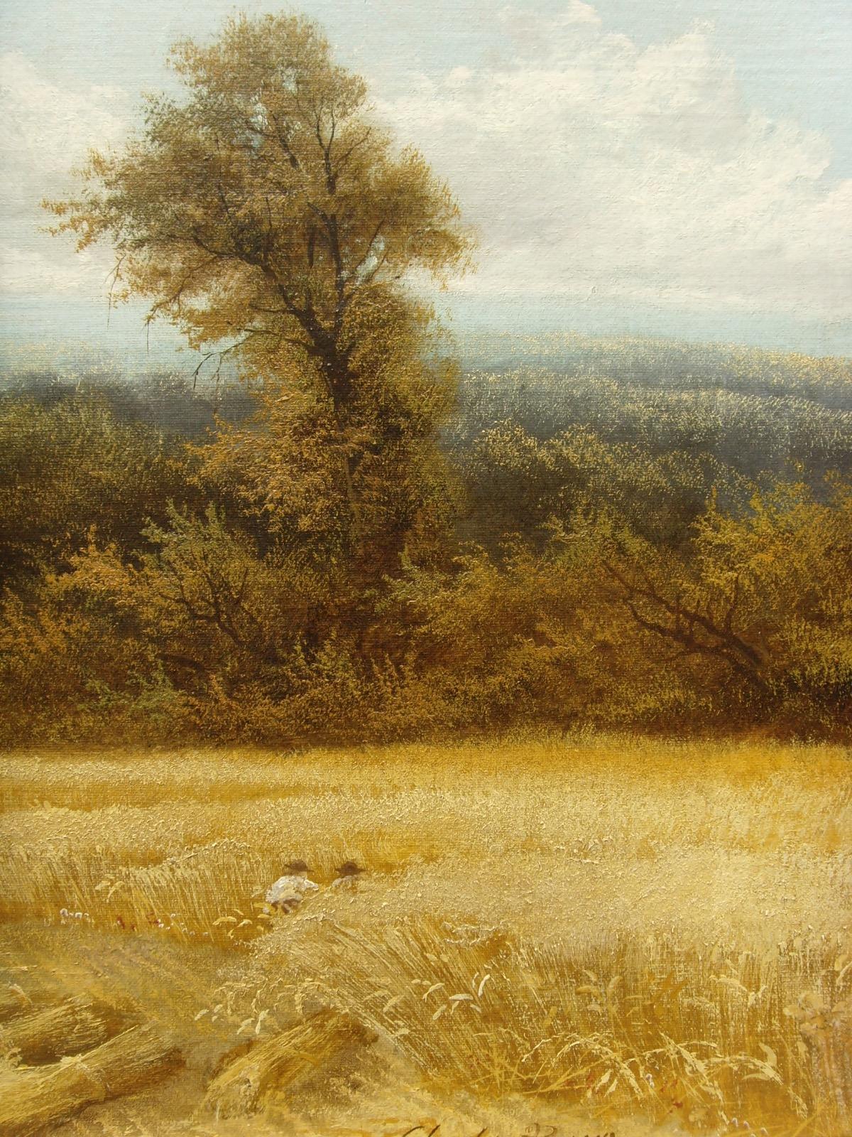 19th Century Harvestime Landscape Oil Painting by Charles H. Passey For Sale 2