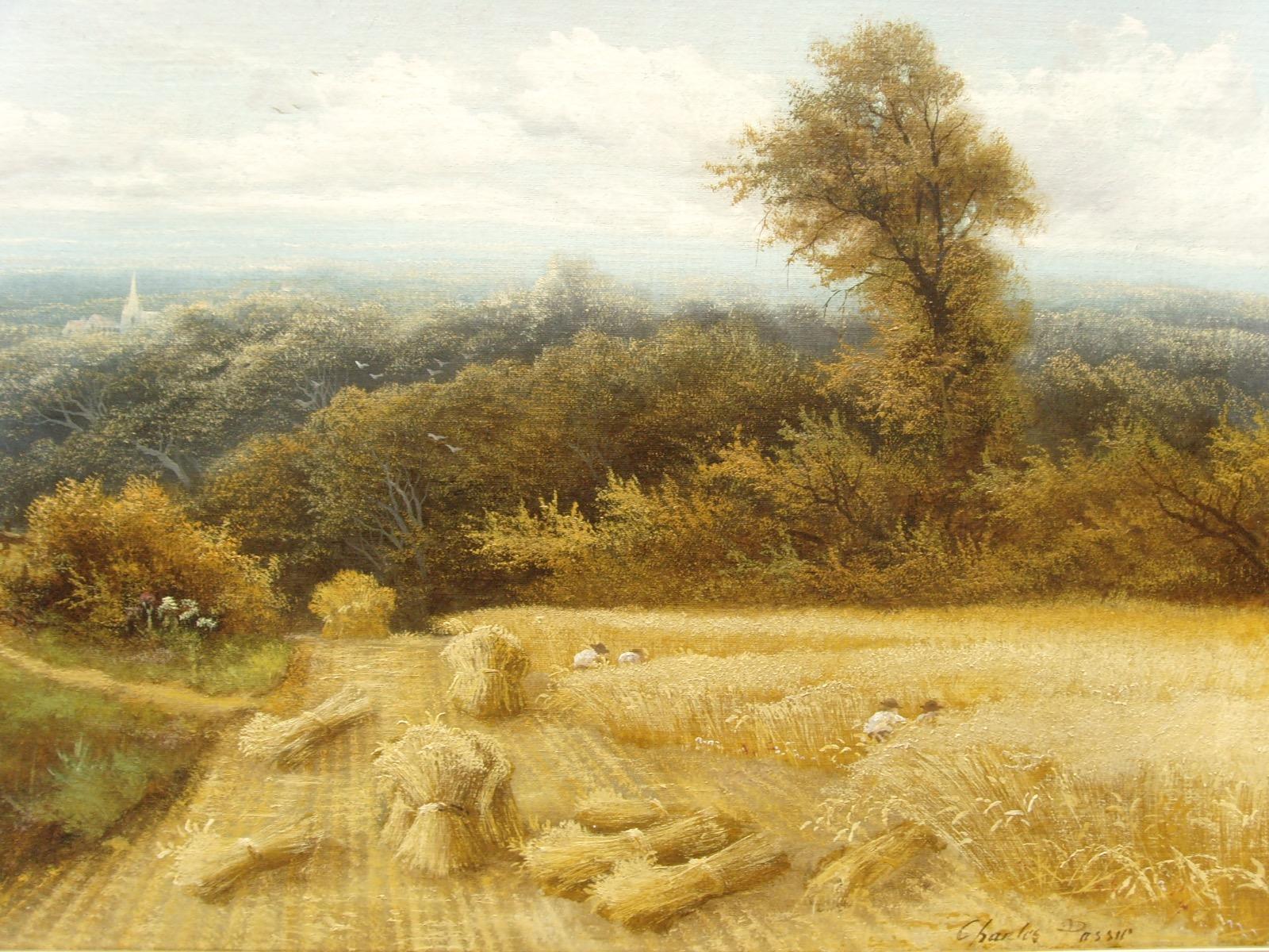 Charles Henry Passey Landscape Painting - 19th Century Harvestime Landscape Oil Painting by Charles H. Passey