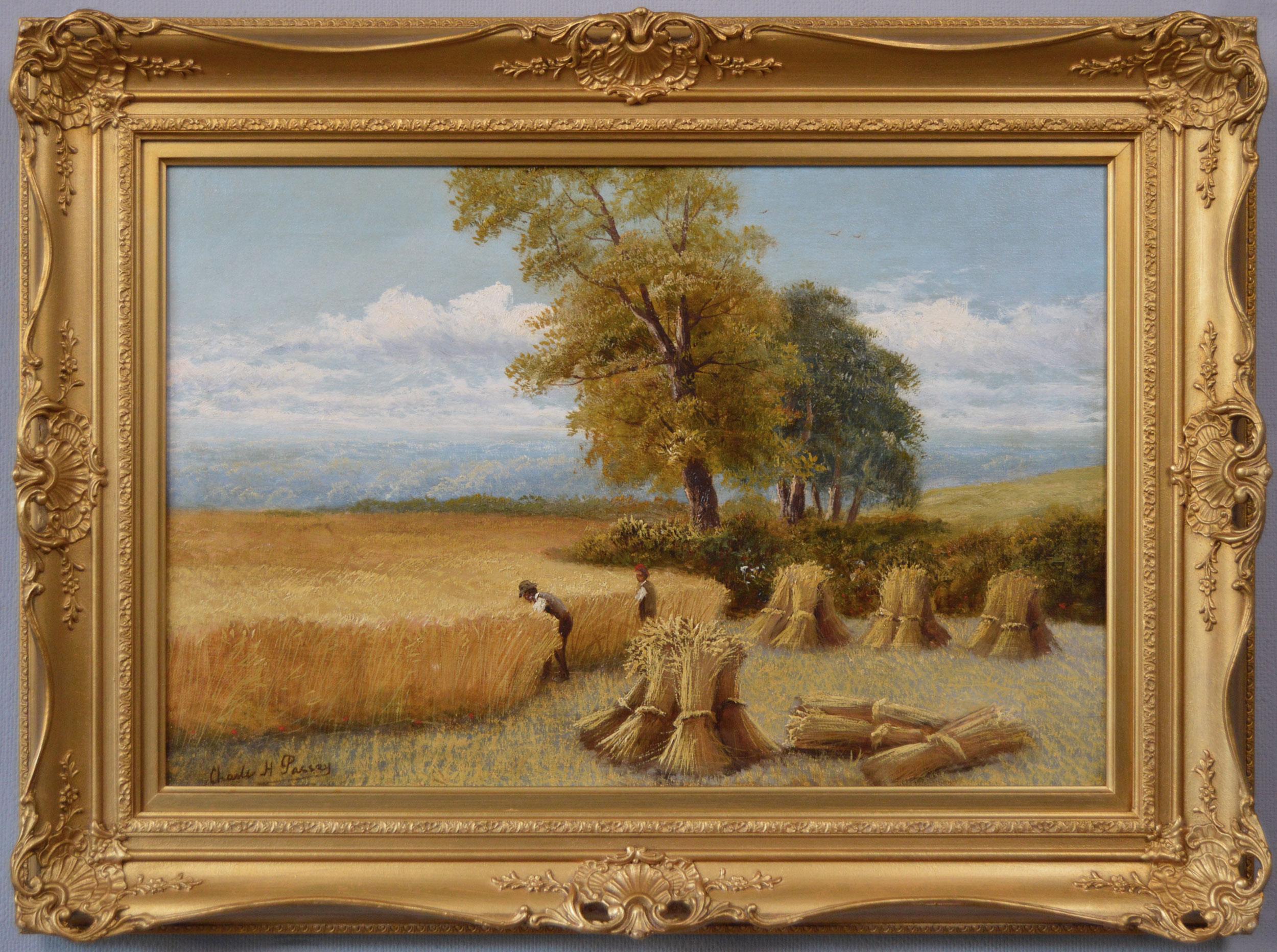 Charles Henry Passey Landscape Painting - 19th Century landscape oil painting of a harvest