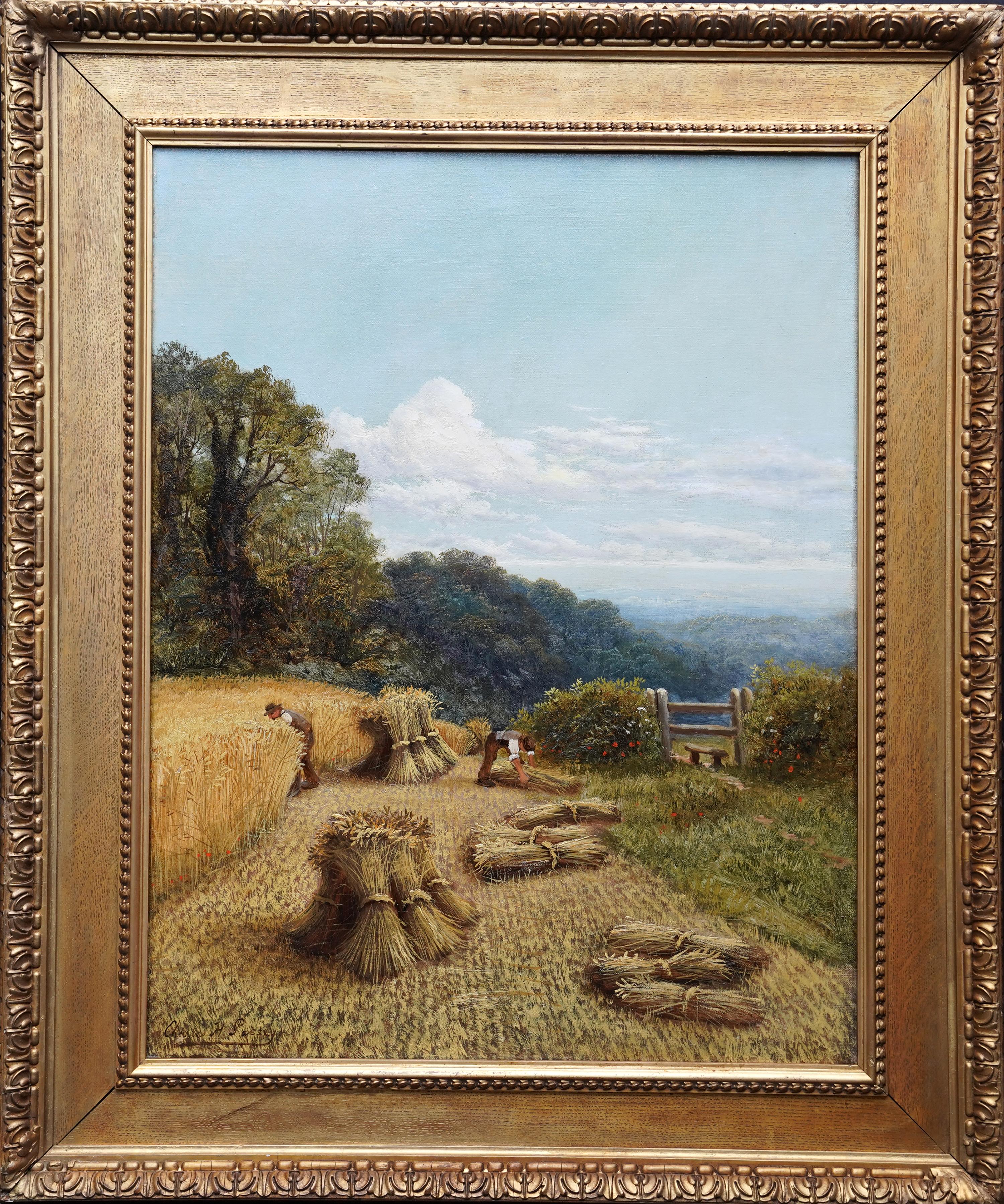 Paysage de moisson victorien - Peinture à l'huile d'art pastoral de campagne britannique - Painting de Charles Henry Passey