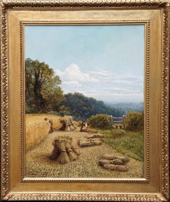 Victorian Harvest Landscape - British art pastoral countryside oil painting