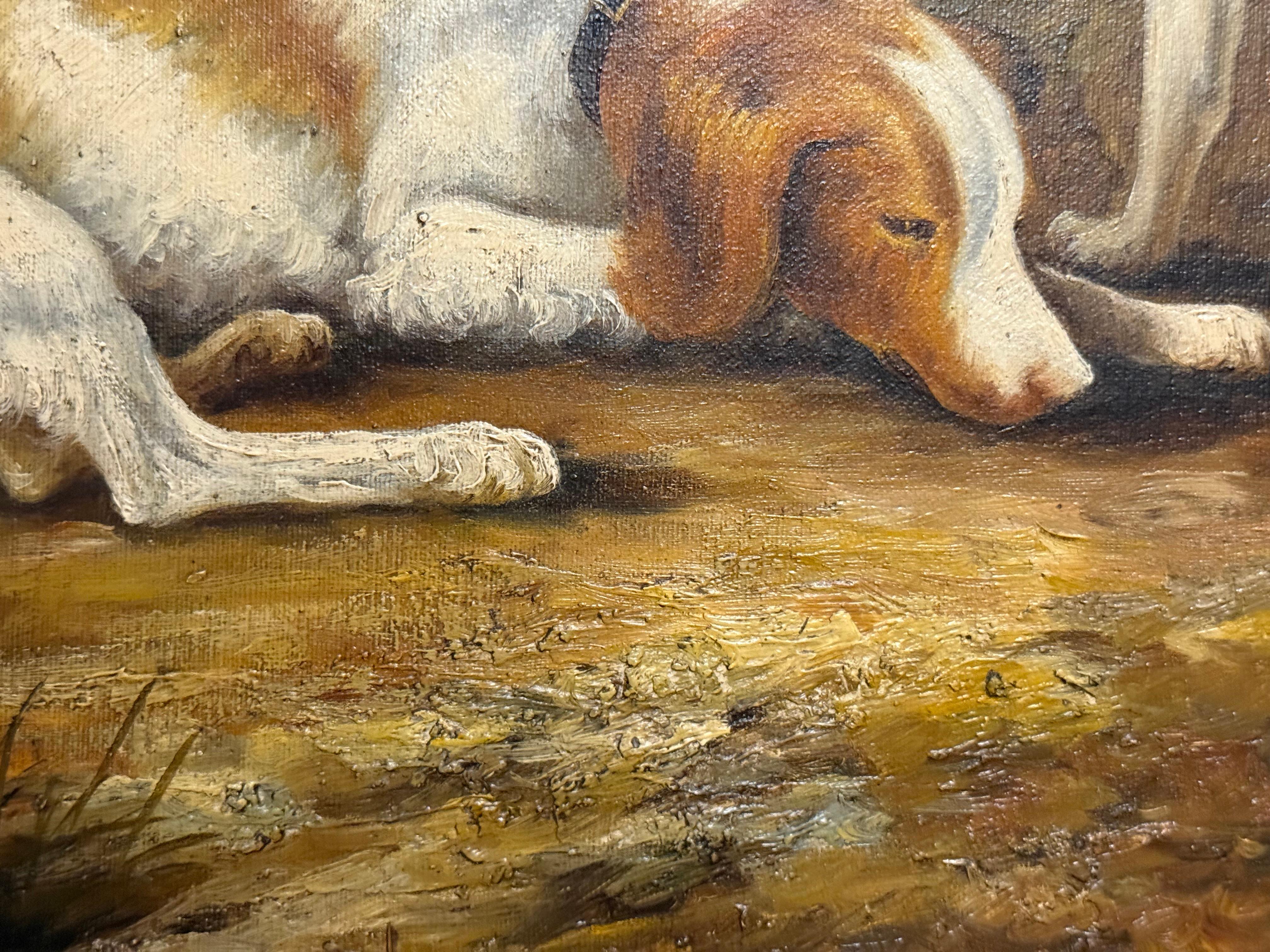 Two Spaniels and a Hound, large oil painting of wooded early 19th C landscape For Sale 6