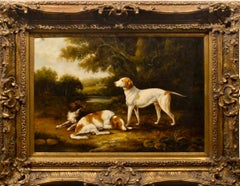 Zwei Spaniels und ein Hund in einer bewaldeten Landschaft aus dem frühen 19.