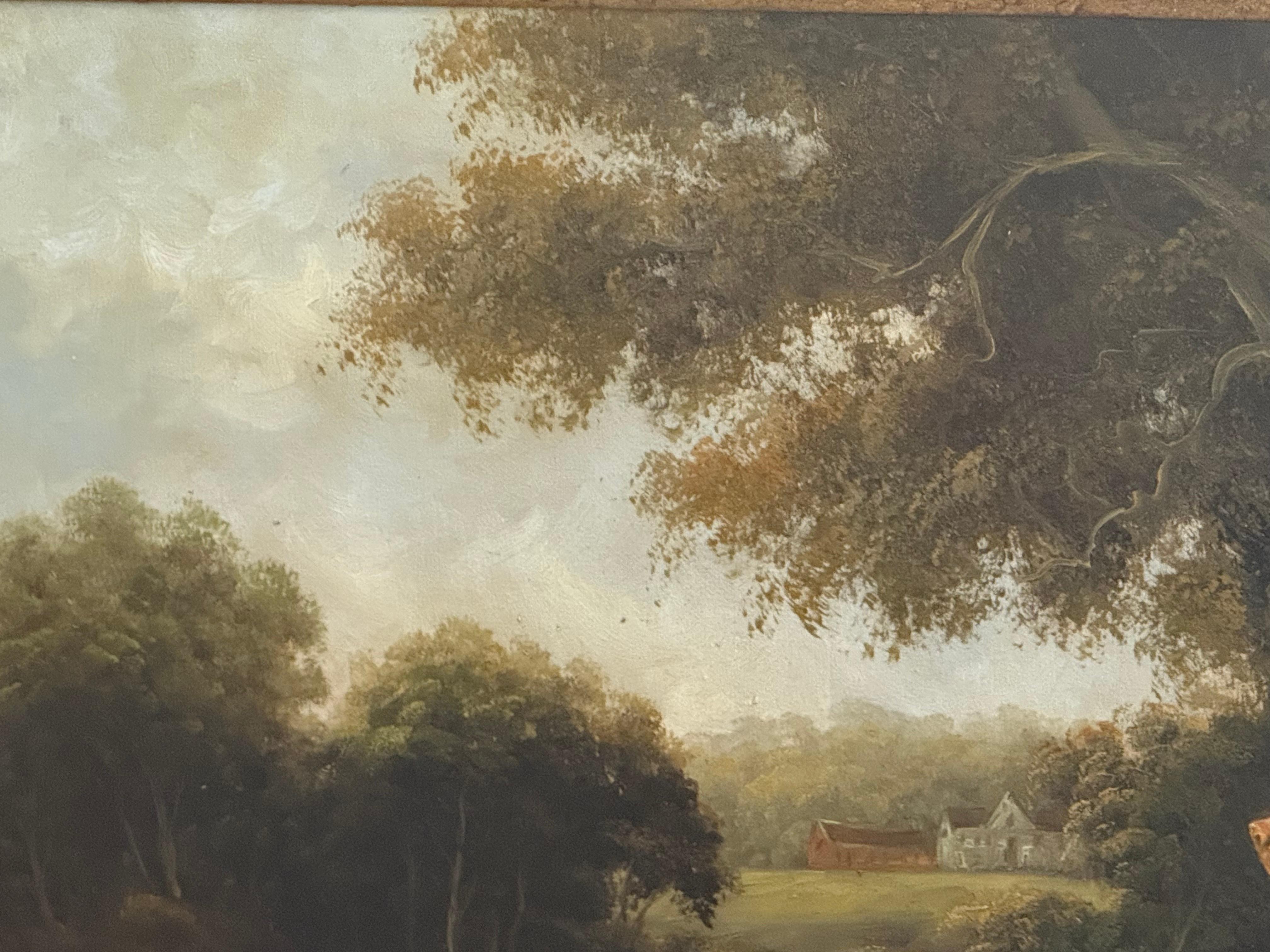 Two Spaniels and a Hound, large oil painting of wooded early 19th C landscape For Sale 3
