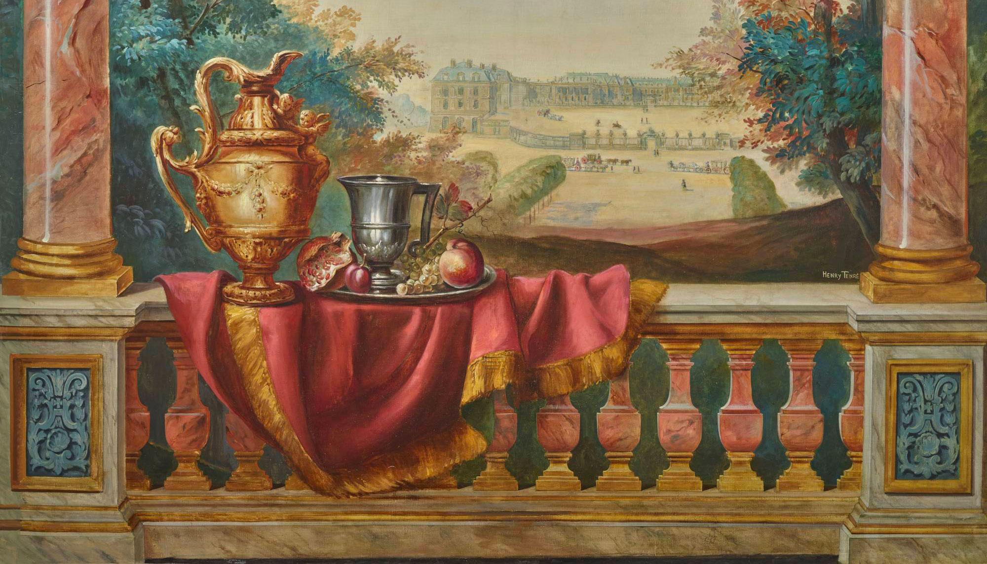 Vista del castillo de Versalles desde la plaza de Armas - Painting Académico de CHARLES HENRY TENRÉ