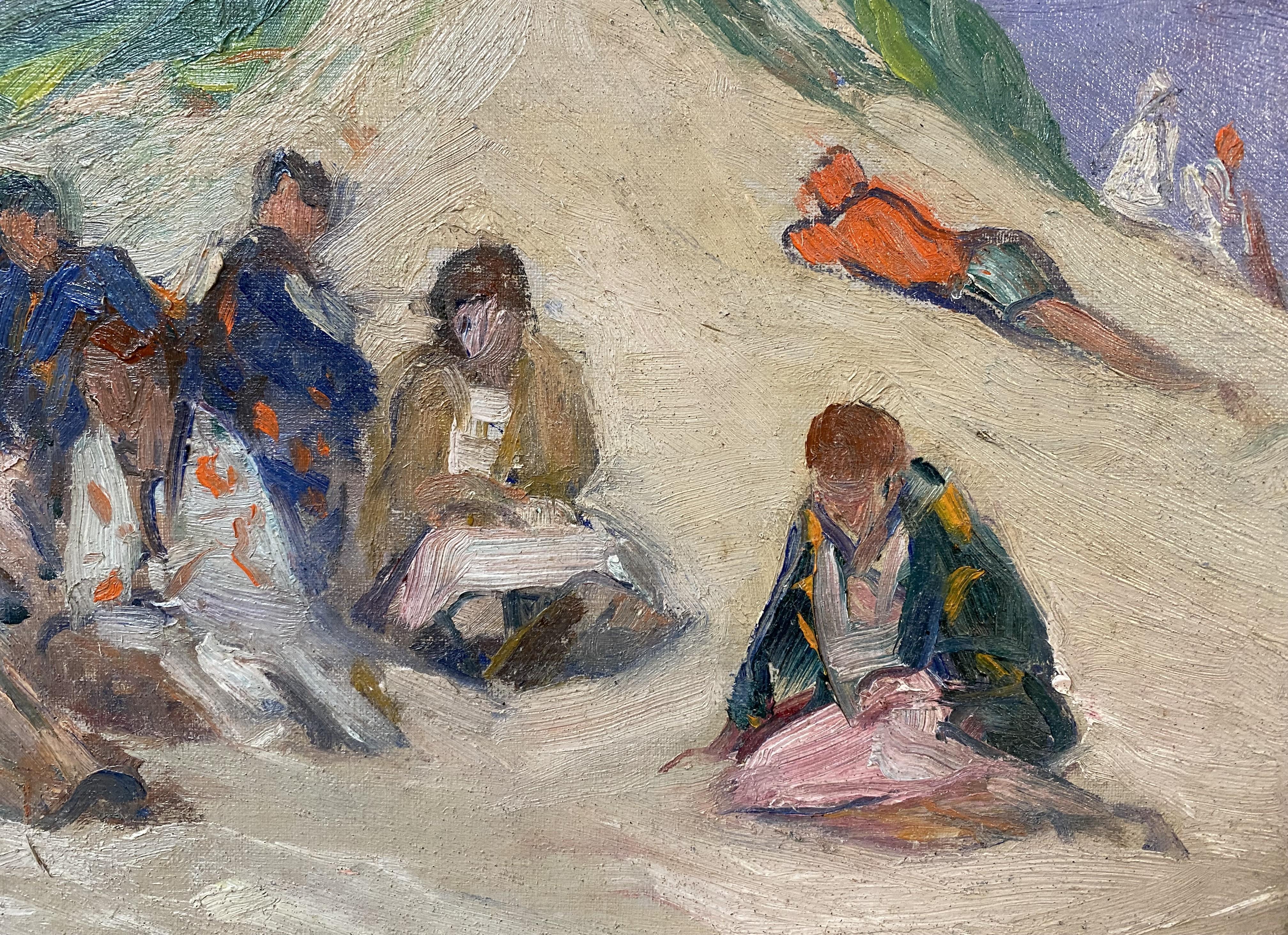 Dune Party - Brown Landscape Painting by Charles Herbert Woodbury