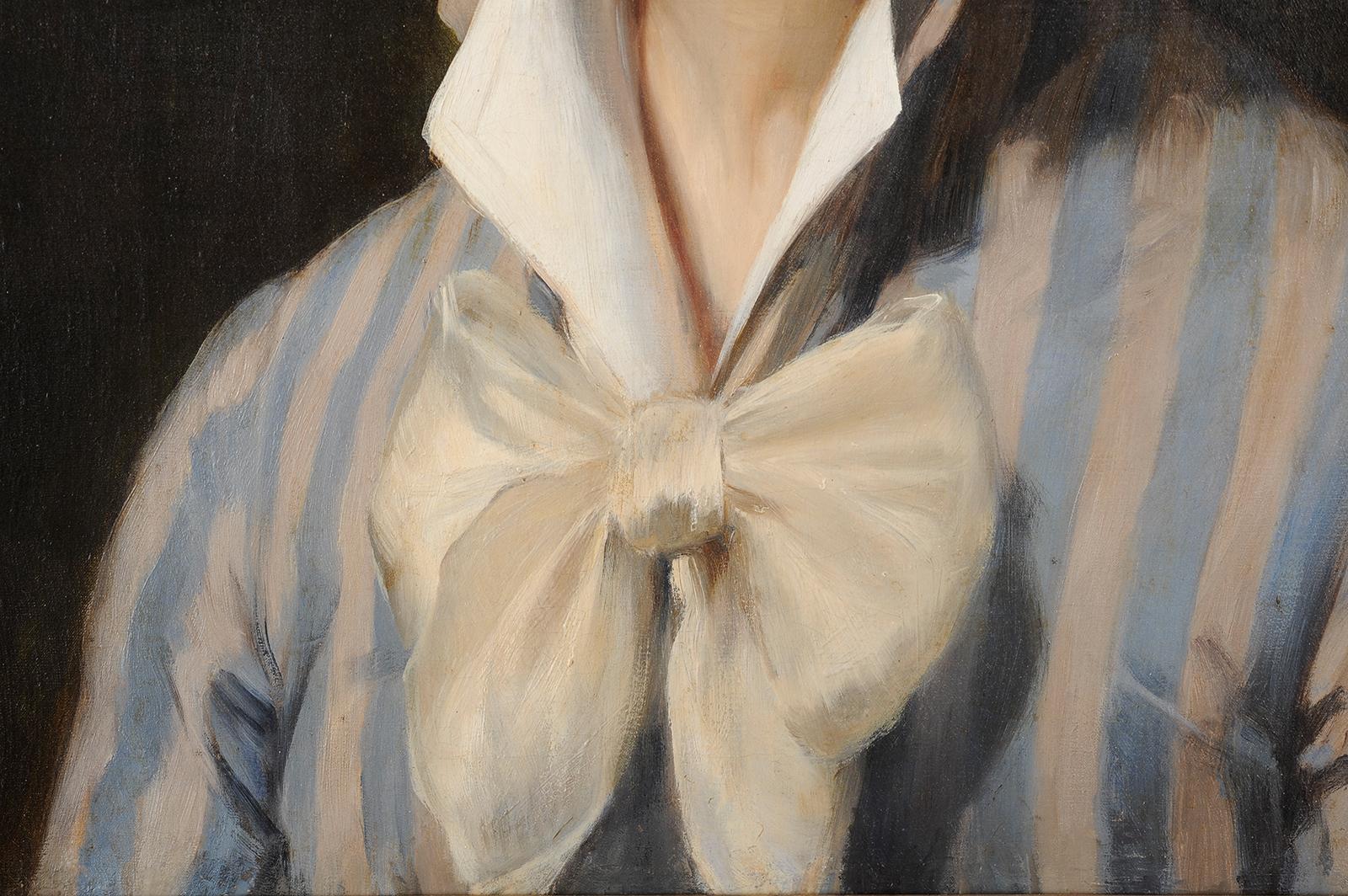 Retrato de mujer joven con lazo blanco - Portrait Painting Negro de Charles Herrmann-Léon