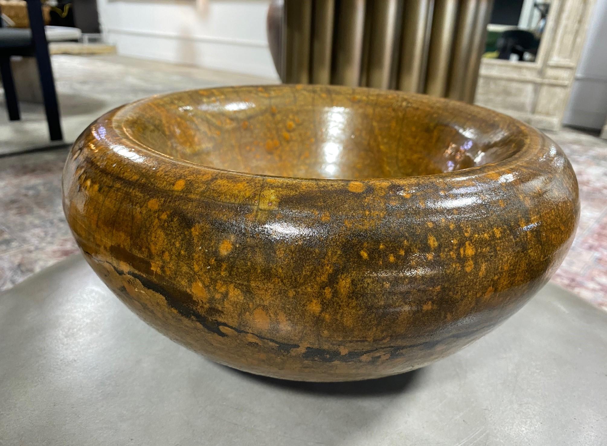 American Ed K Higa Signed Hawaiian Artist Mid-Century Studio Pottery Sculpture Raku Bowl For Sale