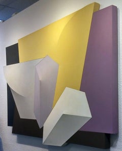 Winged City, Huge Original Painting on Shaped Canvas, Signed, 1983, 54x81x6 in.