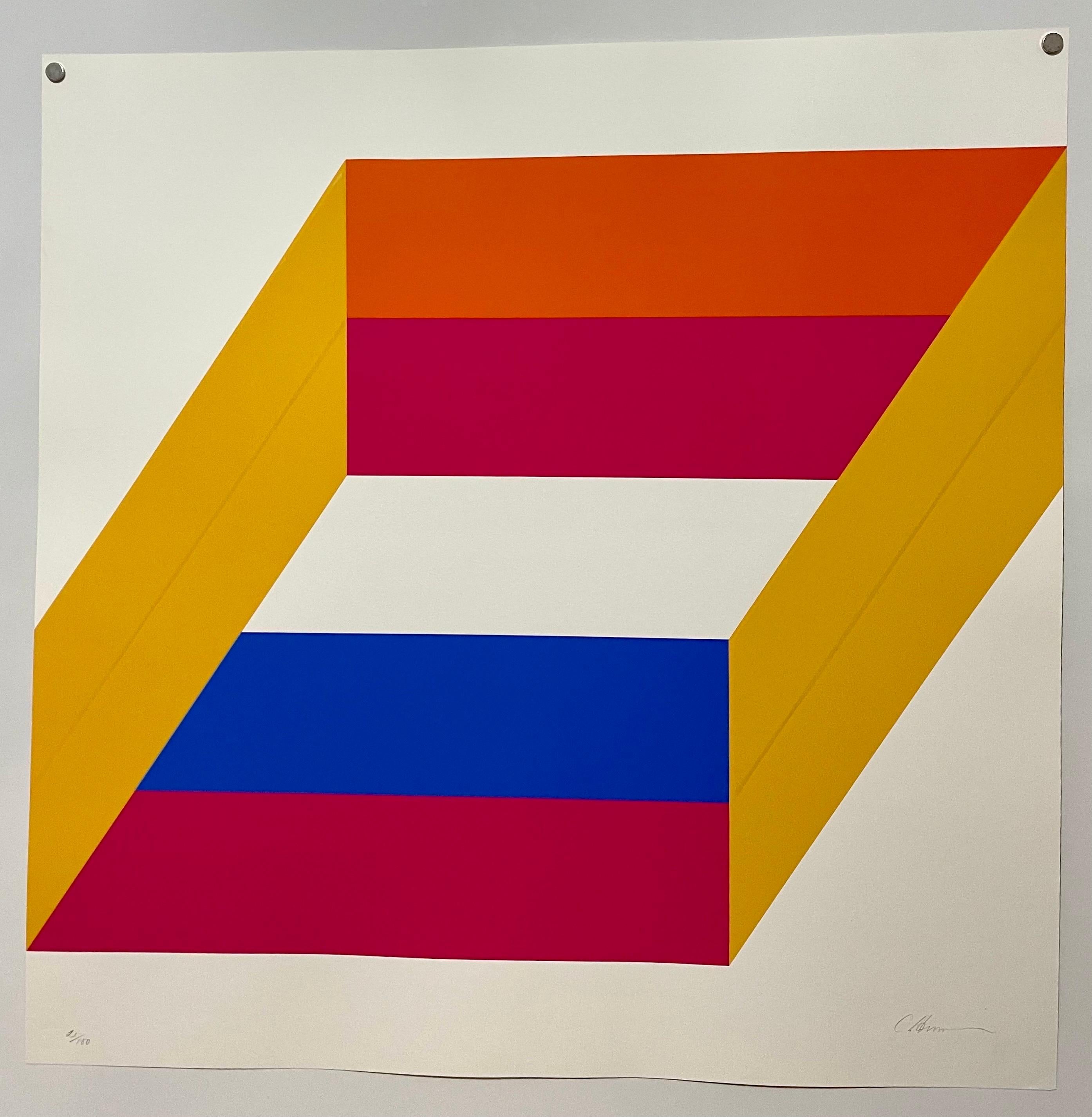 1969-71 Sérigraphie abstraite minimaliste en couleurs Charles Hinman On The Bowery en vente 1