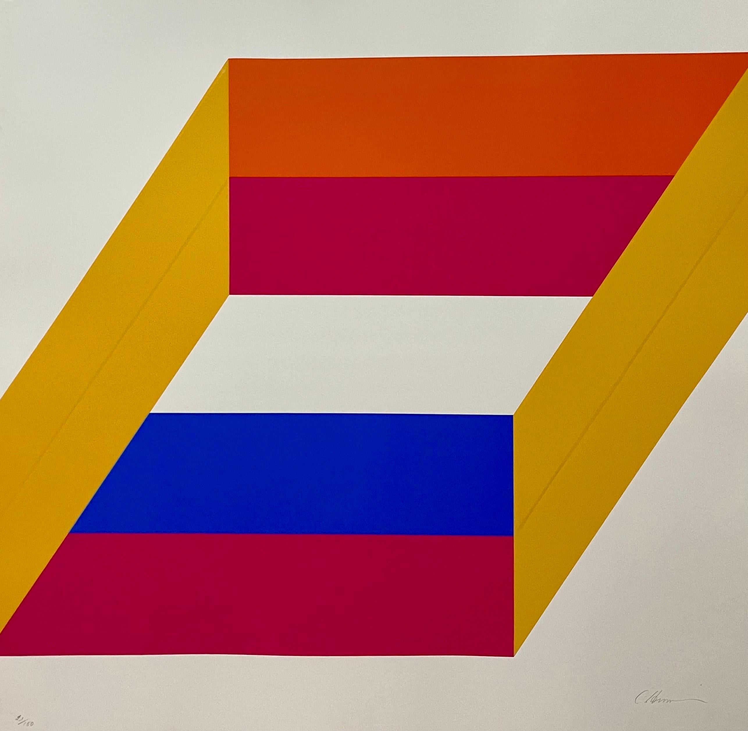 Abstrakter, minimalistischer, farbiger Siebdruck von Charles Hinman auf der Schleife, 1969-71 