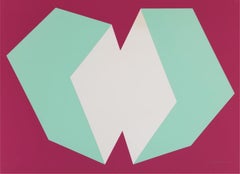 Green on Burgundy, Geometric Abstract Screenprint by Charles Hinman