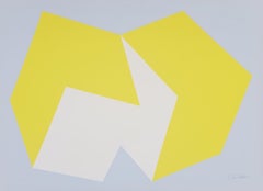 Geometrischer abstrakter Siebdruck in Zitronengelb auf Grau von Charles Hinman