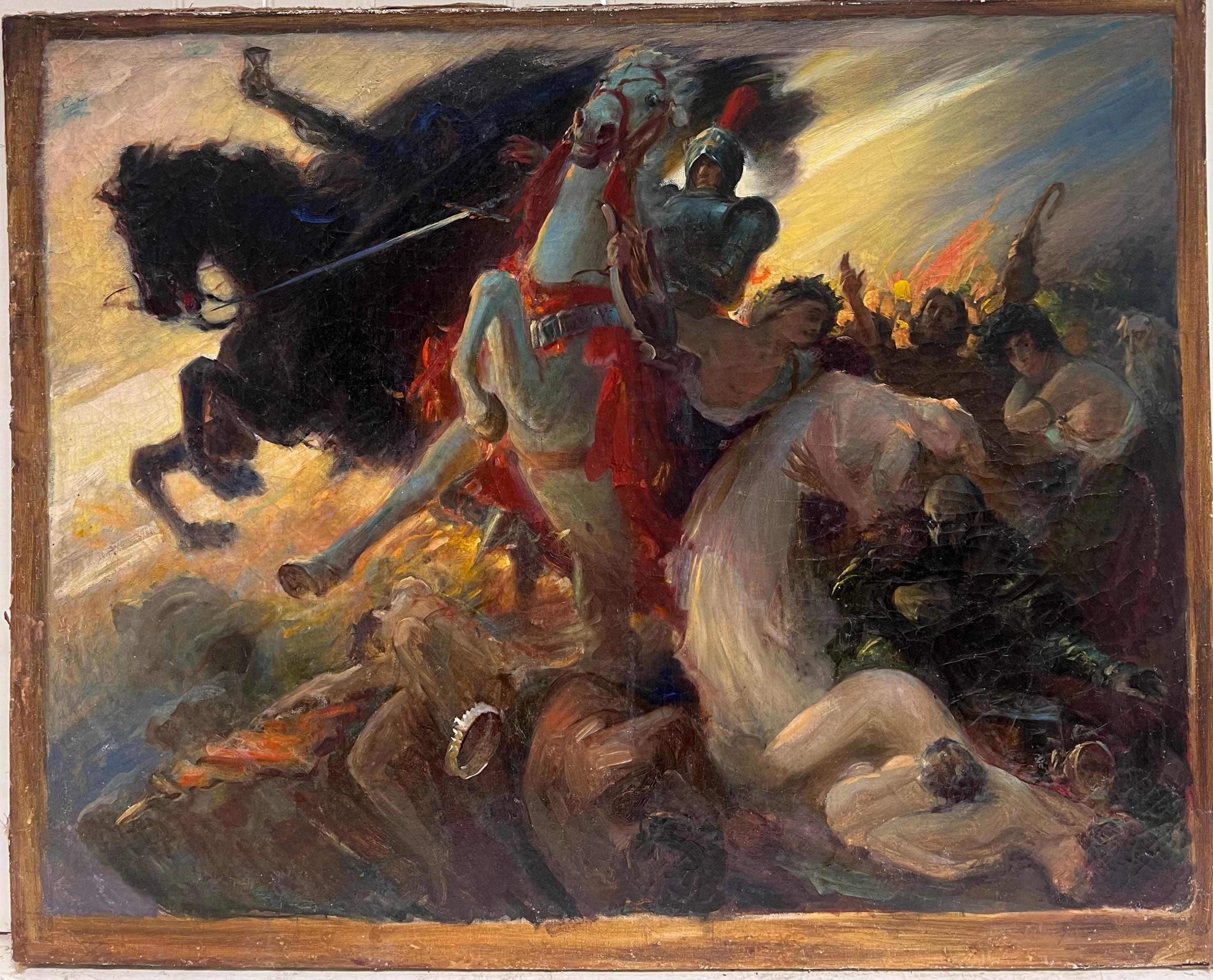 Große französische historische antike Ölgemälde Symbolist Arbeit klassische Schlacht im Angebot 6