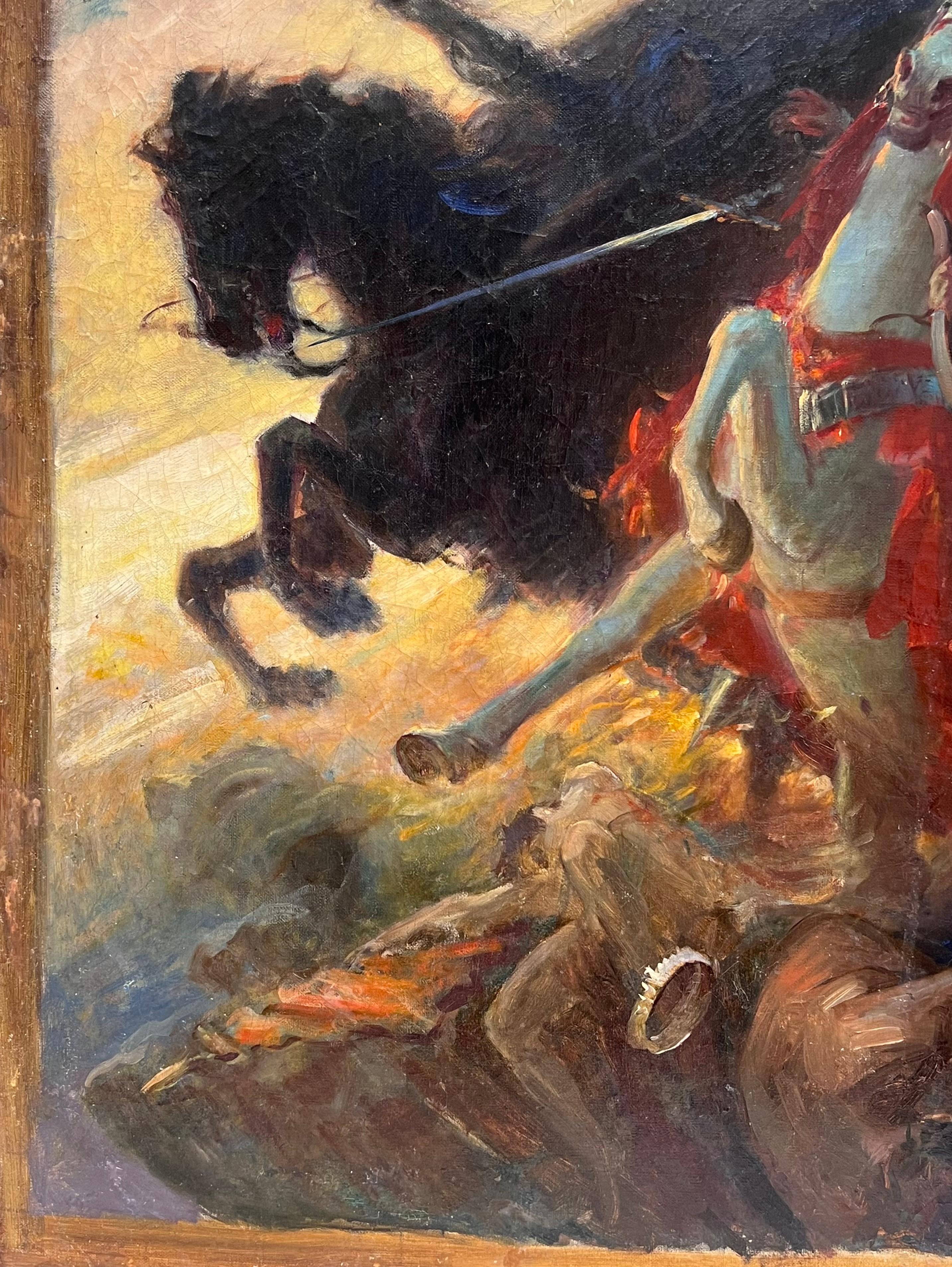 Große französische historische antike Ölgemälde Symbolist Arbeit klassische Schlacht im Angebot 1