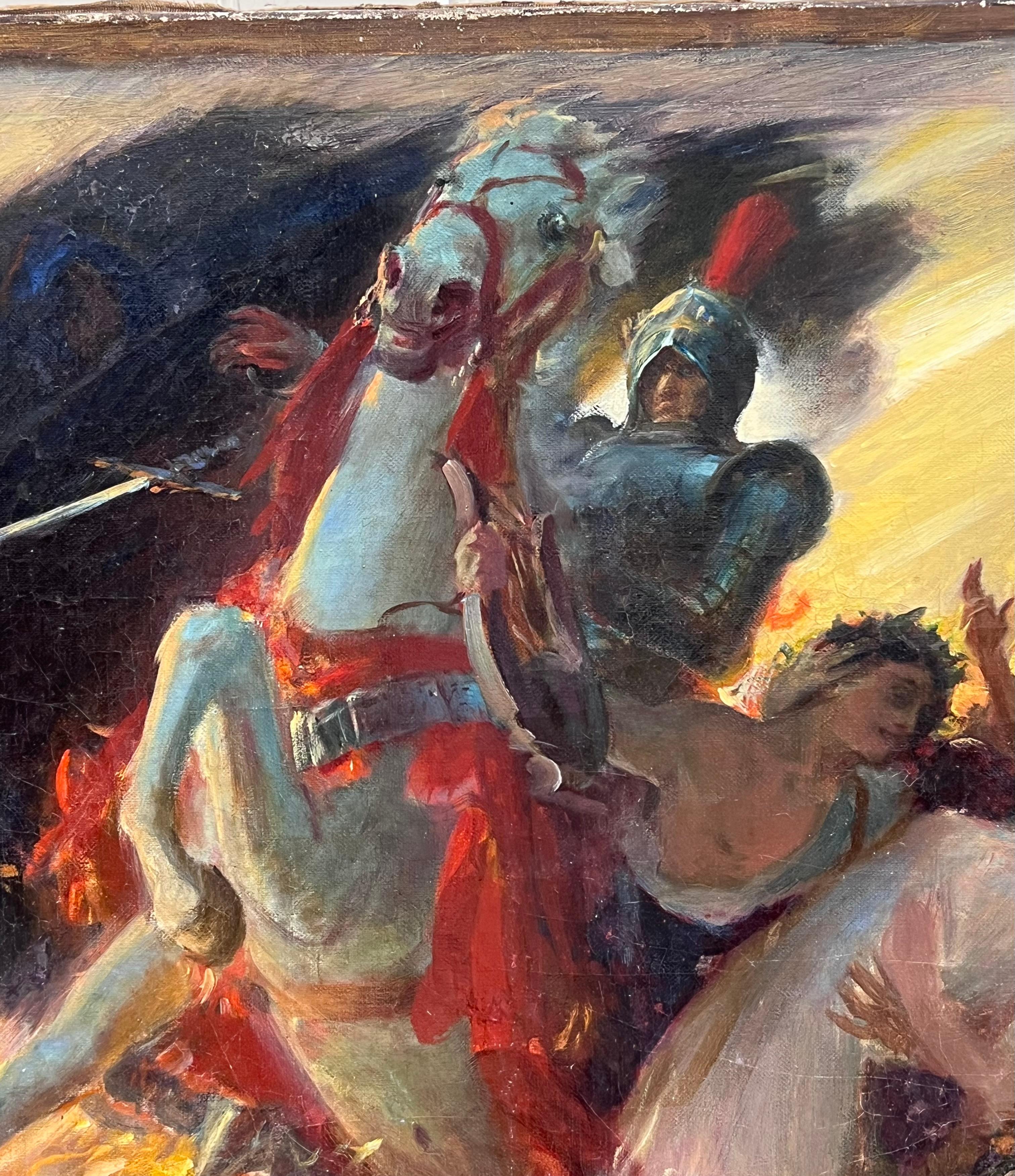 Große französische historische antike Ölgemälde Symbolist Arbeit klassische Schlacht im Angebot 3