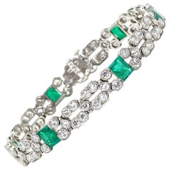 Vintage Charles Holl French Art Deco Emerald, Diamond and Platinum Bracelet, Circa 1935