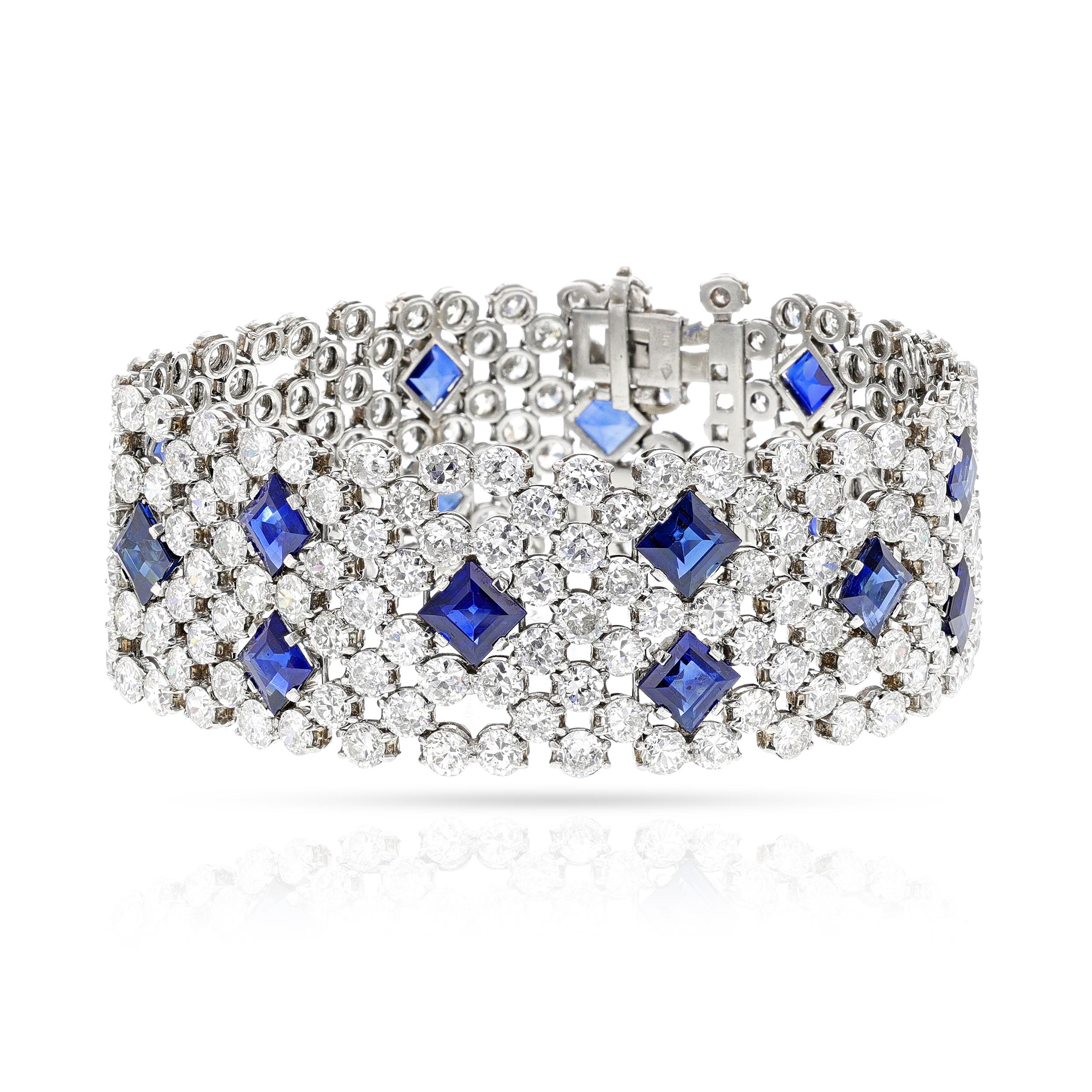 Round Cut Charles Holl Sapphire and Diamond Bracelet, Platinum For Sale