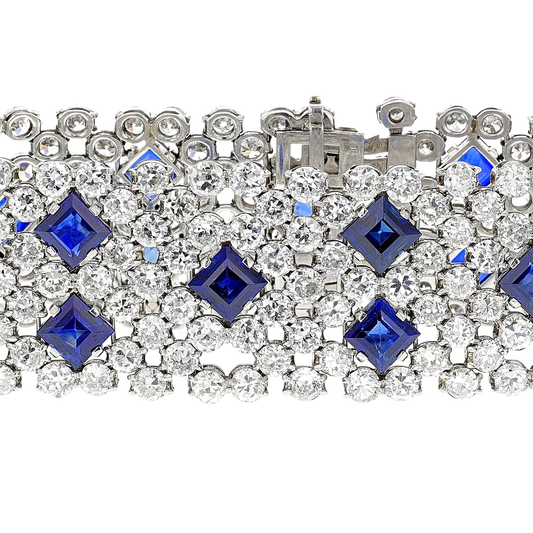 Charles Holl Sapphire and Diamond Bracelet, Platinum In Excellent Condition For Sale In New York, NY