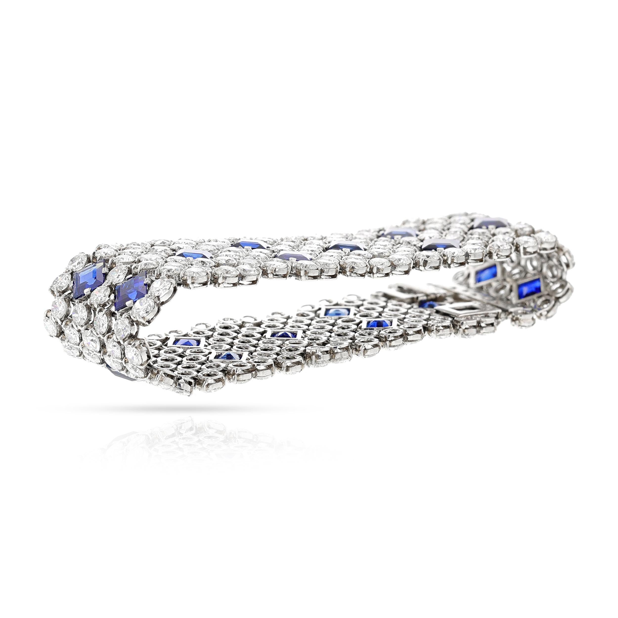 Women's or Men's Charles Holl Sapphire and Diamond Bracelet, Platinum For Sale