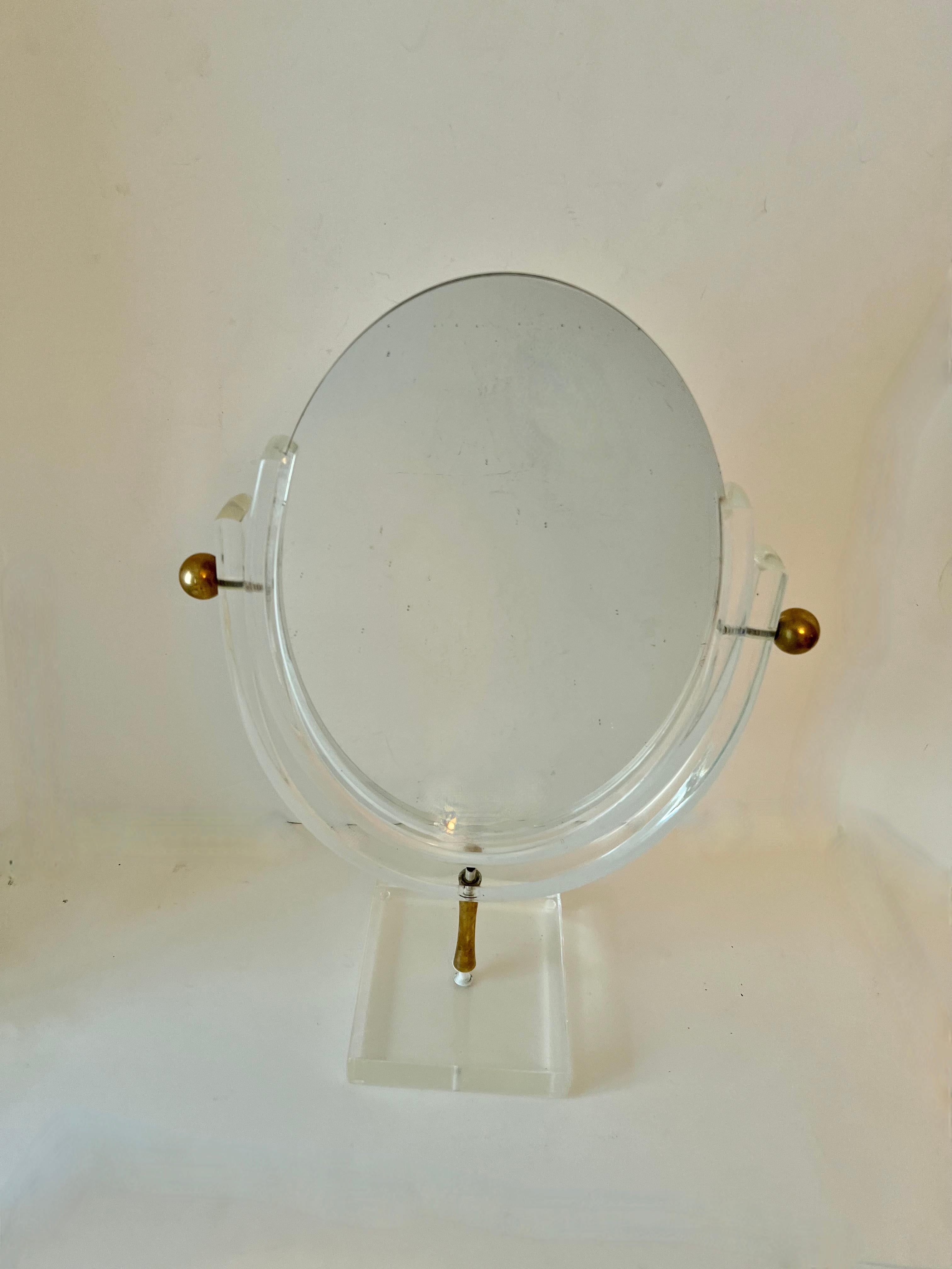 Charles Hollis Jones Acrylic and Brass Double Sided Table Mirror For Sale 1