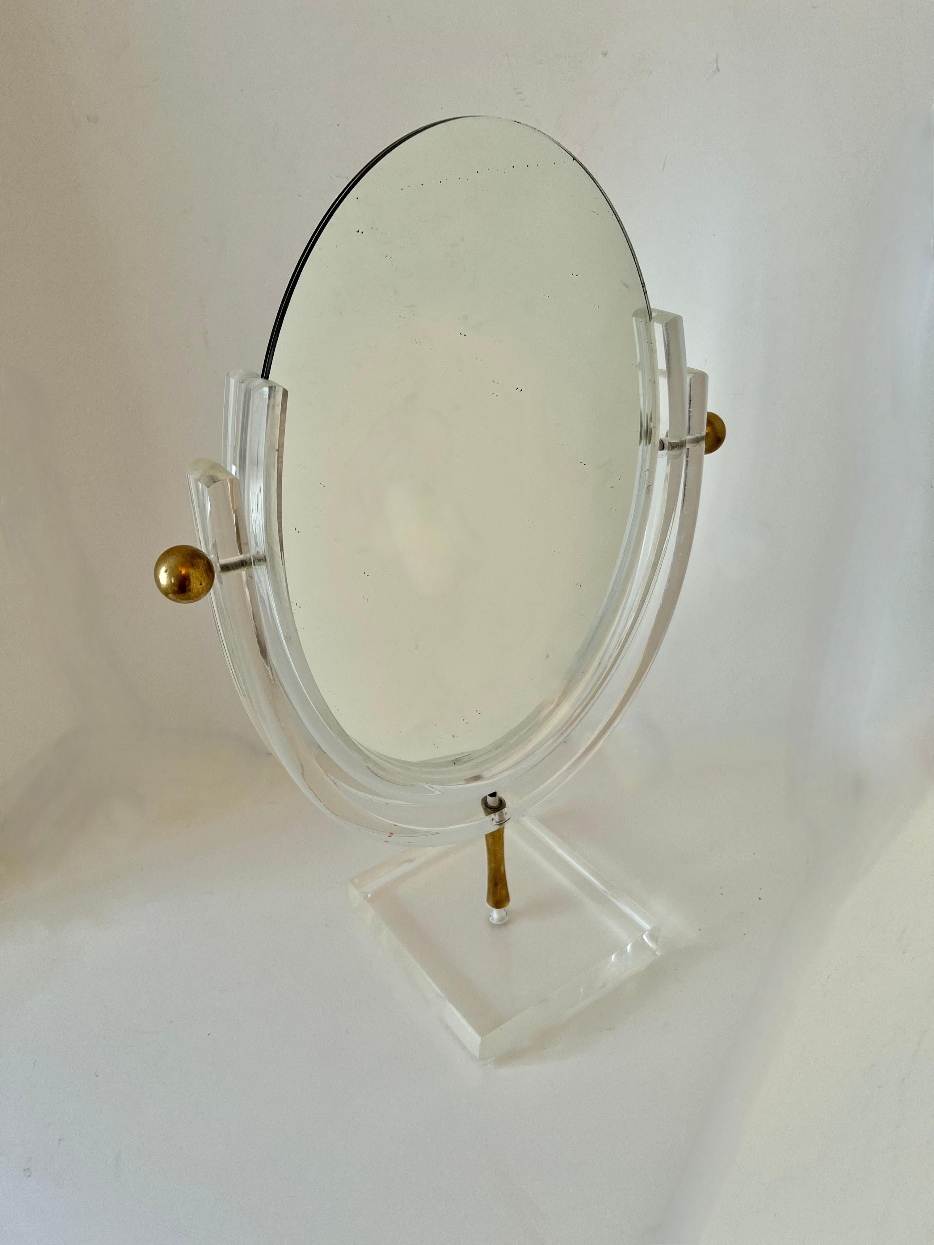 Charles Hollis Jones Acrylic and Brass Double Sided Table Mirror For Sale 2