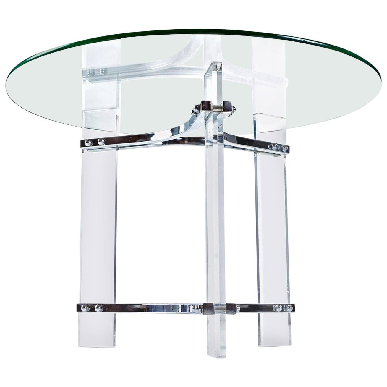 Charles Hollis Jones Acrylic Lucite and Chrome Cocktail Table with New Glass Top