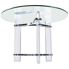 Vintage Charles Hollis Jones Acrylic Lucite and Chrome Cocktail Table with New Glass Top