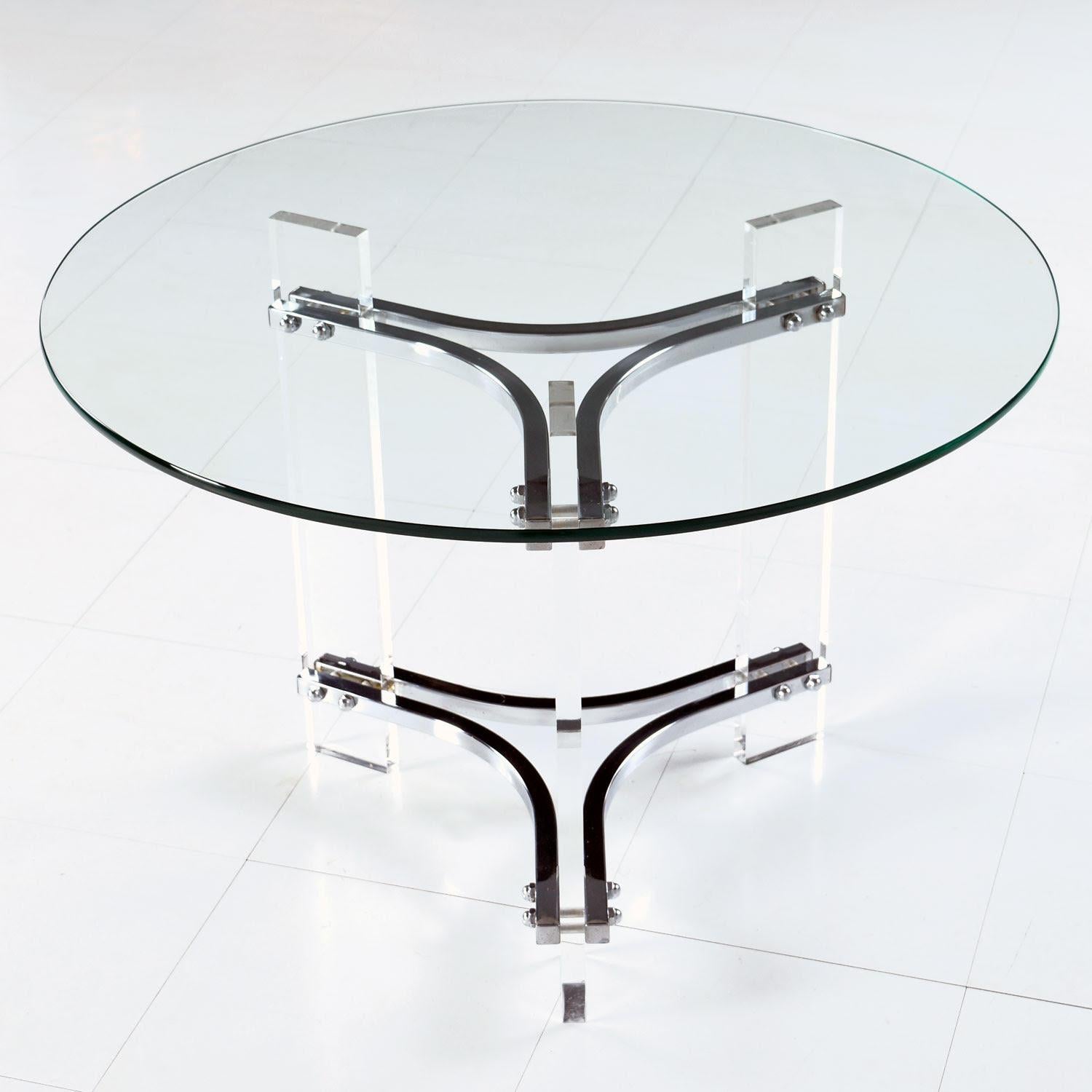 Mid-Century Modern Charles Hollis Jones Acrylic Lucite and Chrome Cocktail Table with New Glass Top