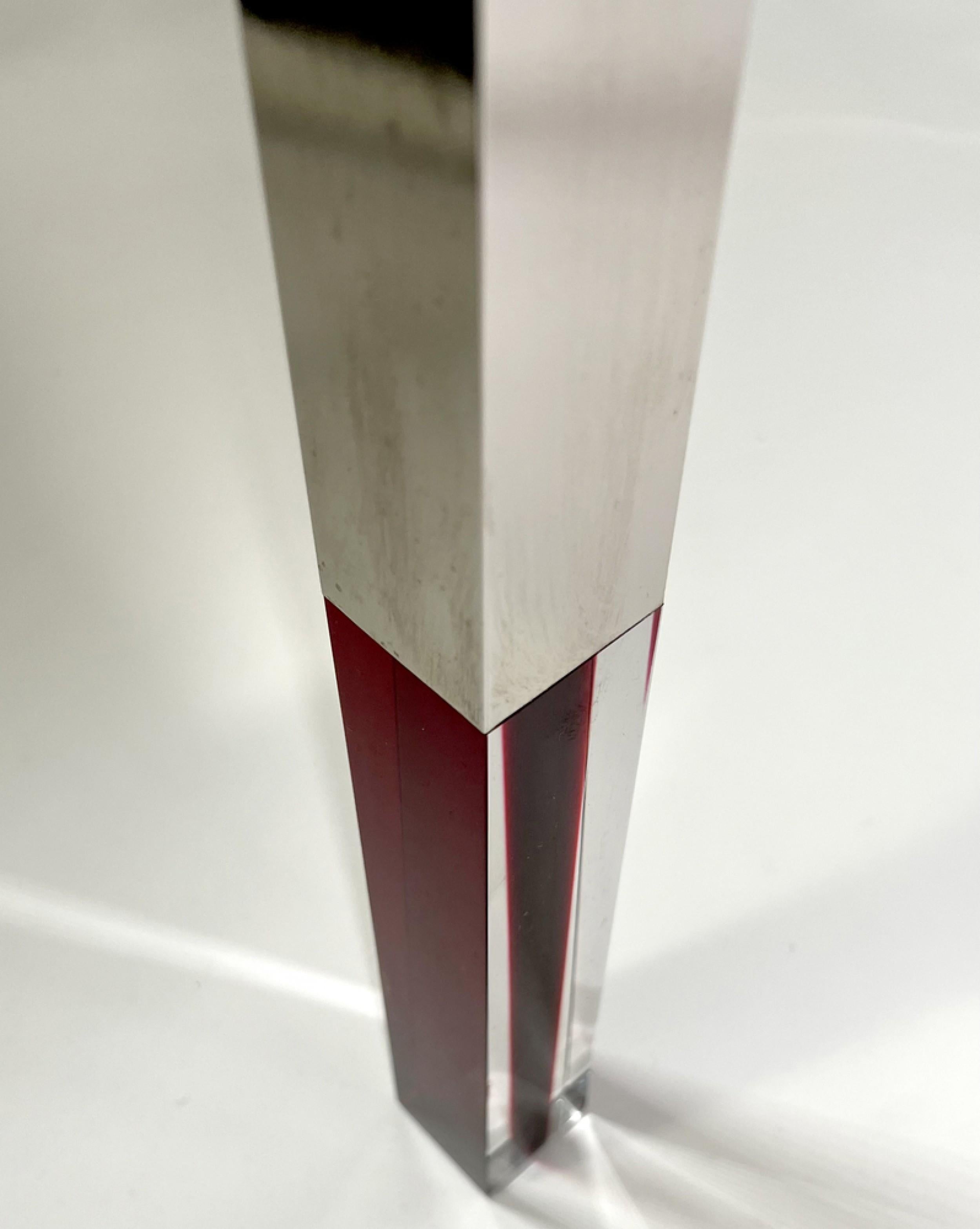 Charles Hollis Jones American Modern Red & Clear Lucite & Nickel Game Table For Sale 1
