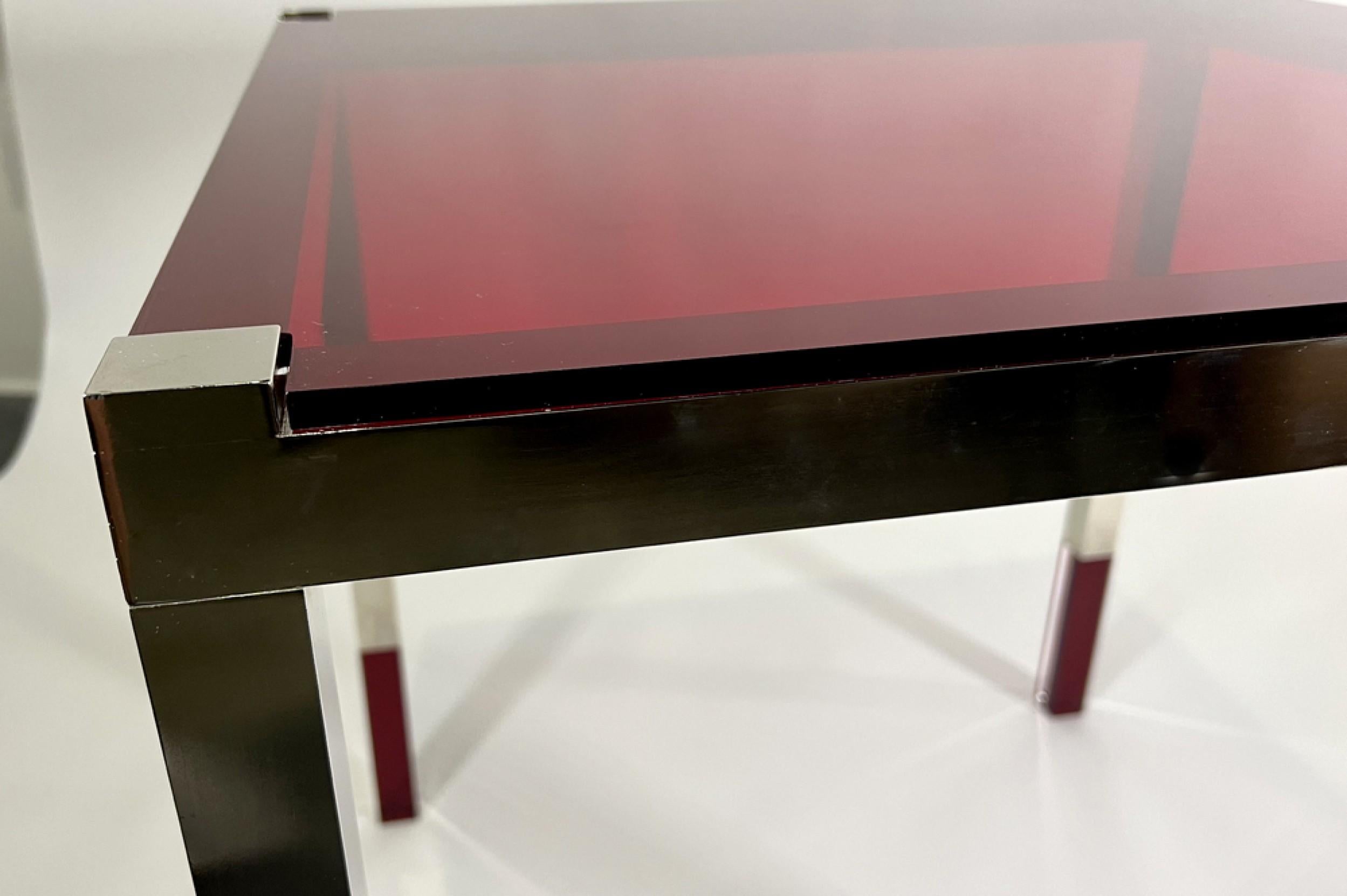 Charles Hollis Jones American Modern Red & Clear Lucite & Nickel Game Table For Sale 3