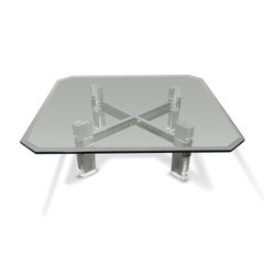 Charles Hollis Jones Attr. Lucite Chrome / Brass Coffee Table