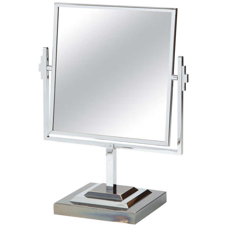 Charles Hollis Jones Attributed Chrome Vanity Mirror For Sale