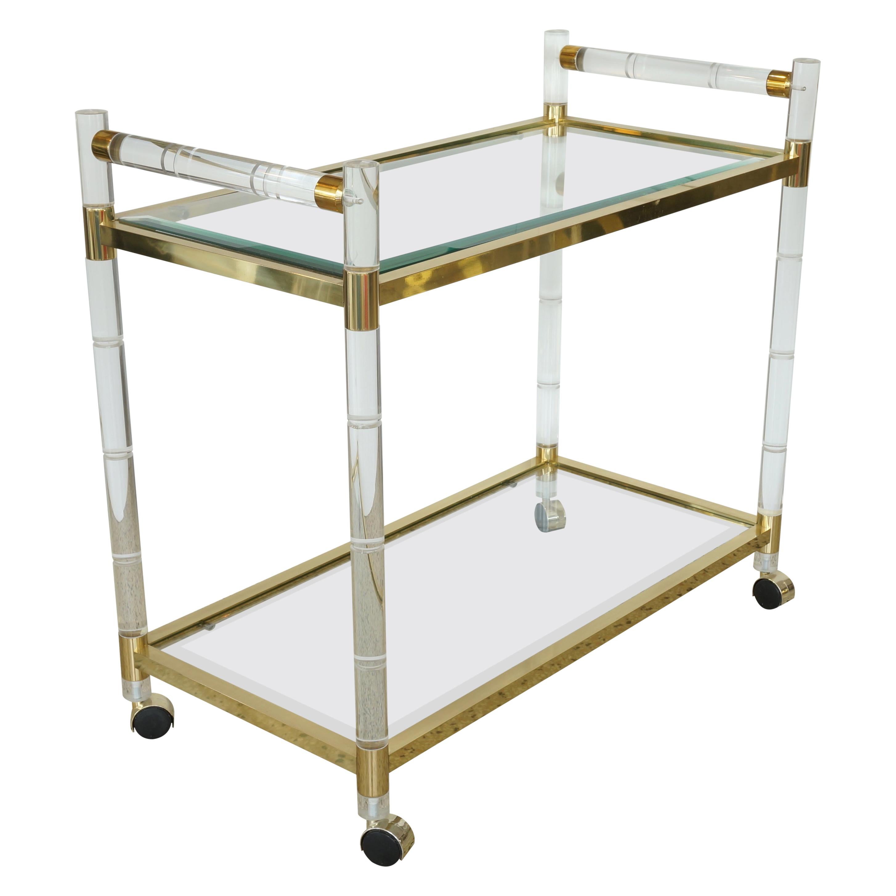 Charles Hollis Jones Bar Cart in Brass and Lucite at 1stDibs