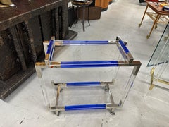 Charles Hollis Jones Blue and Clear Lucite Bar Cart