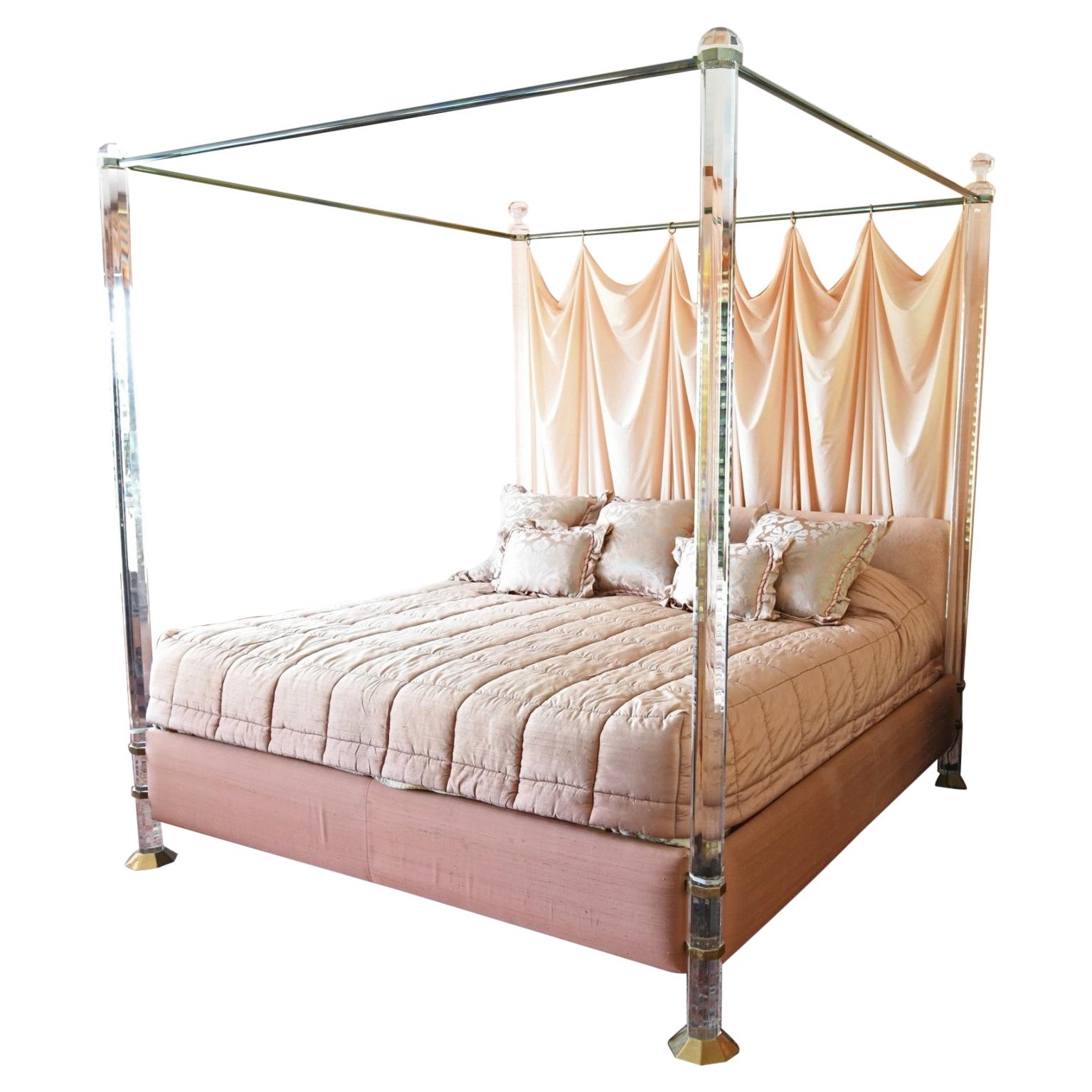 Charles Hollis Jones "Bob Hope" King-Size Bed in Lucite & Solid Brass