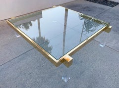 Charles Hollis Jones "Box Line" Coffee Table in Lucite and Polished Brass