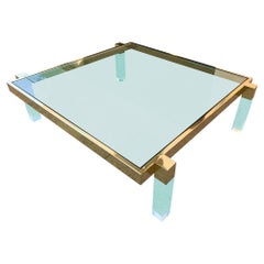 Charles Hollis Jones "Box Line" Coffee Table in Lucite and Polished Brass