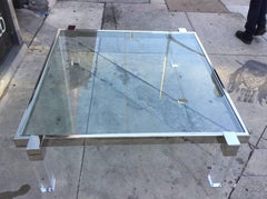 Charles Hollis Jones "Box Line" Coffee Table in Lucite and Polished Nickel