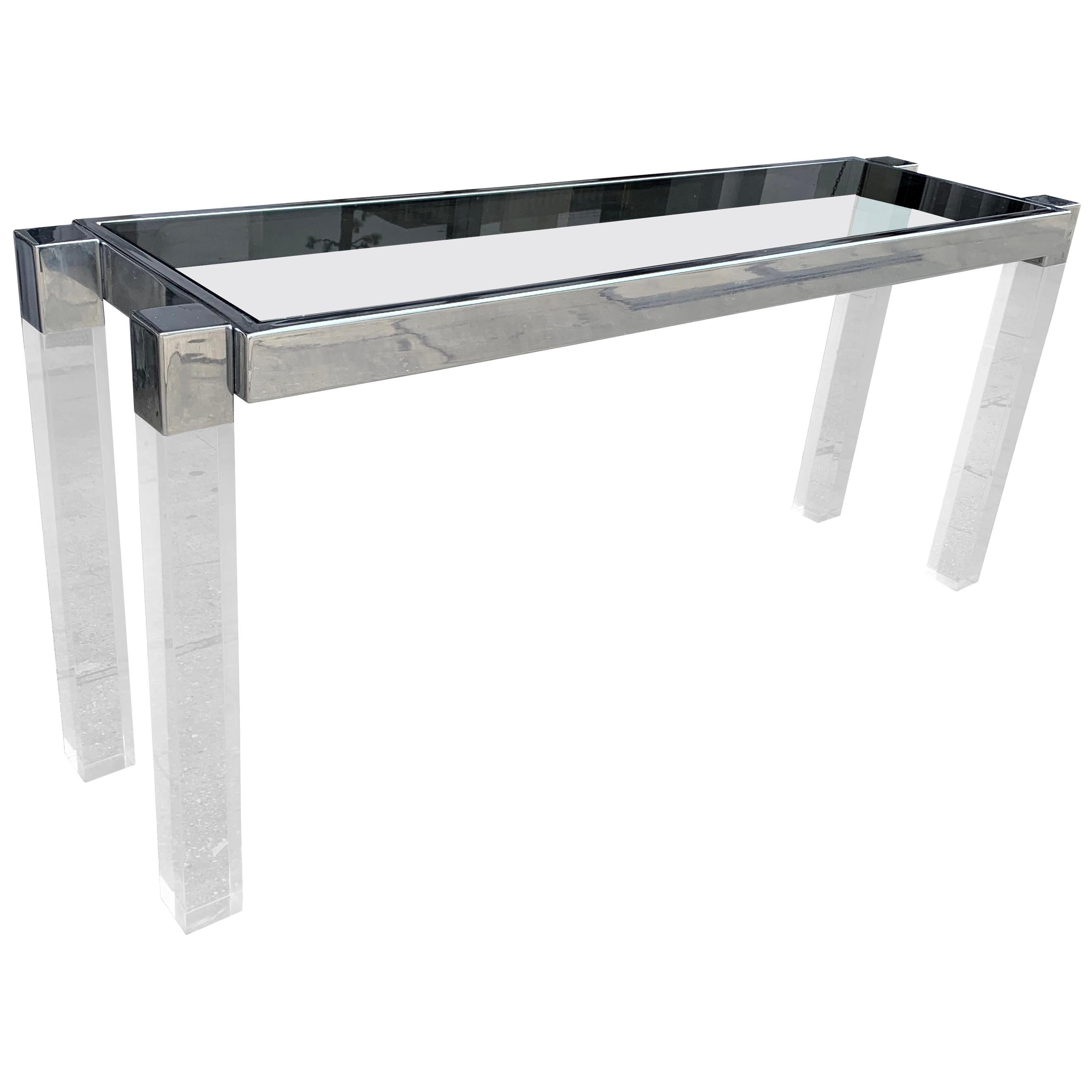 Charles Hollis Jones "Box Line" Console Table in Lucite and Polished Nickel