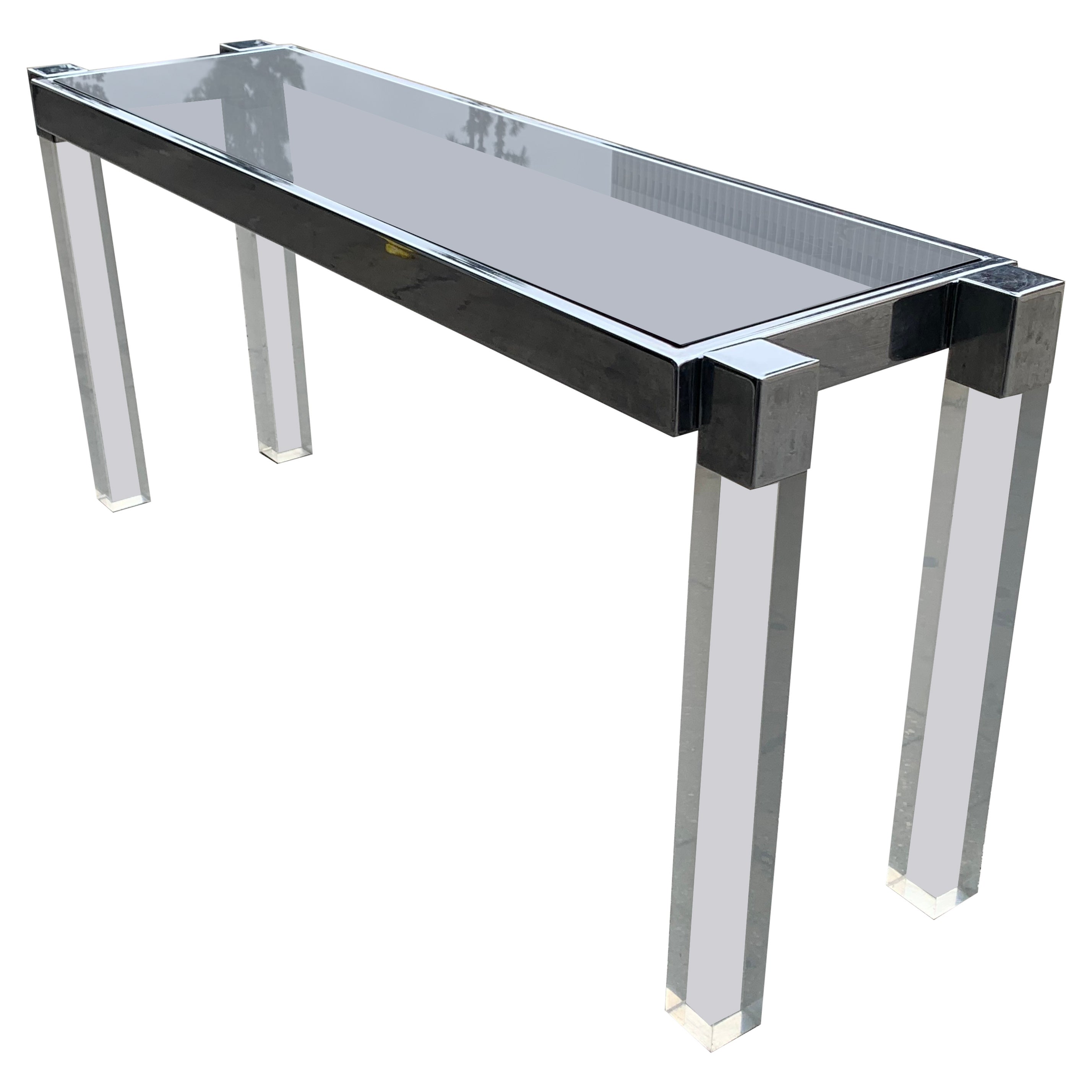 Tavolo Consolle "Box Line" di Charles Hollis Jones in lucite e nichel lucido