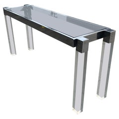 Tavolo Consolle "Box Line" di Charles Hollis Jones in lucite e nichel lucido